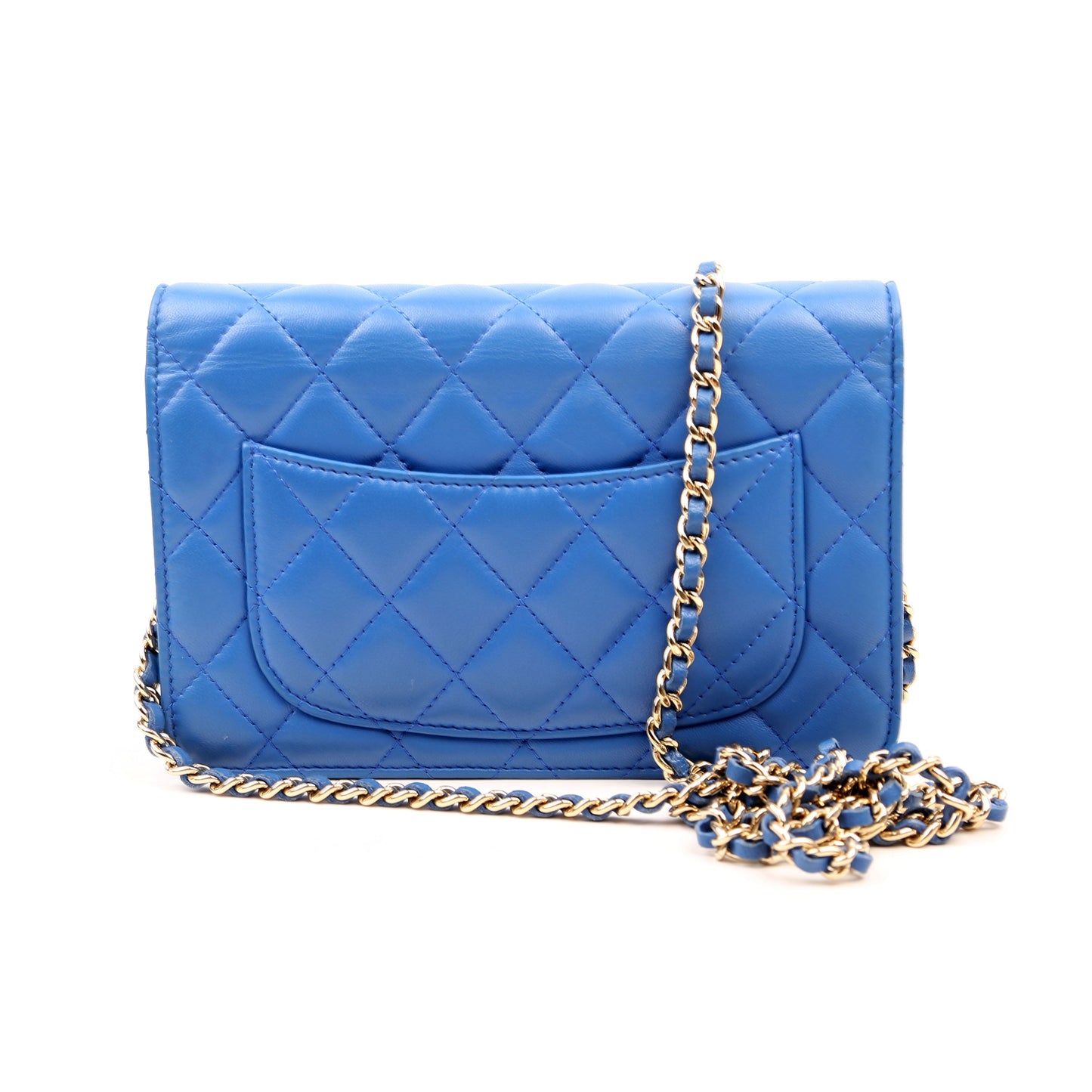 Chanel WOC Classic Quilted Lambskin Blue Clutch Bag