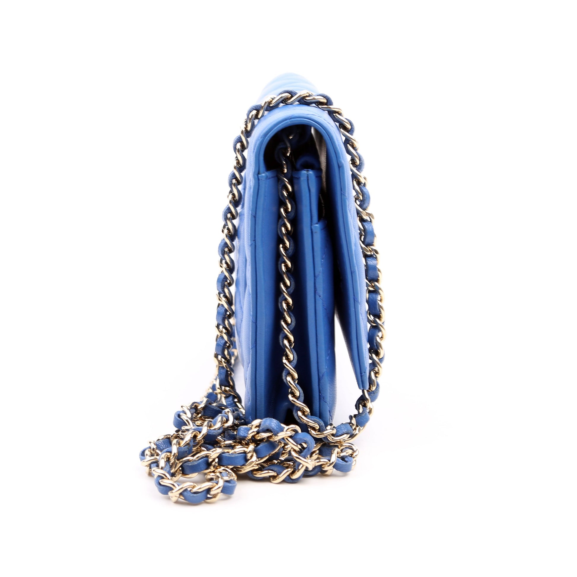 Chanel WOC Classic Quilted Lambskin Blue Clutch Bag