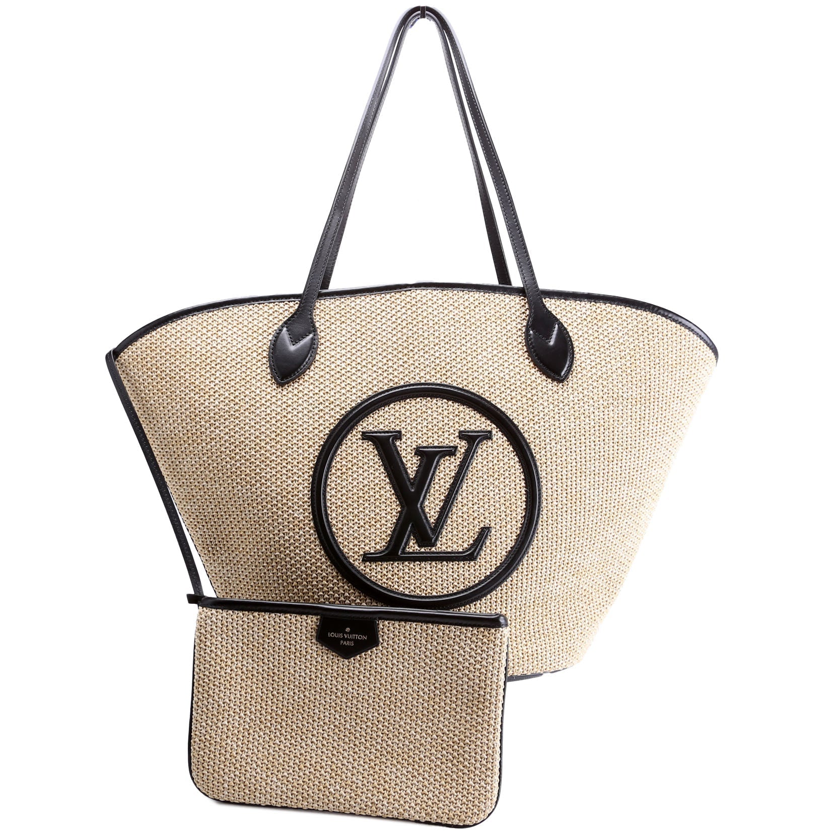 Louis Vuitton Saint Jacques Raffia Tan Black Tote Bag