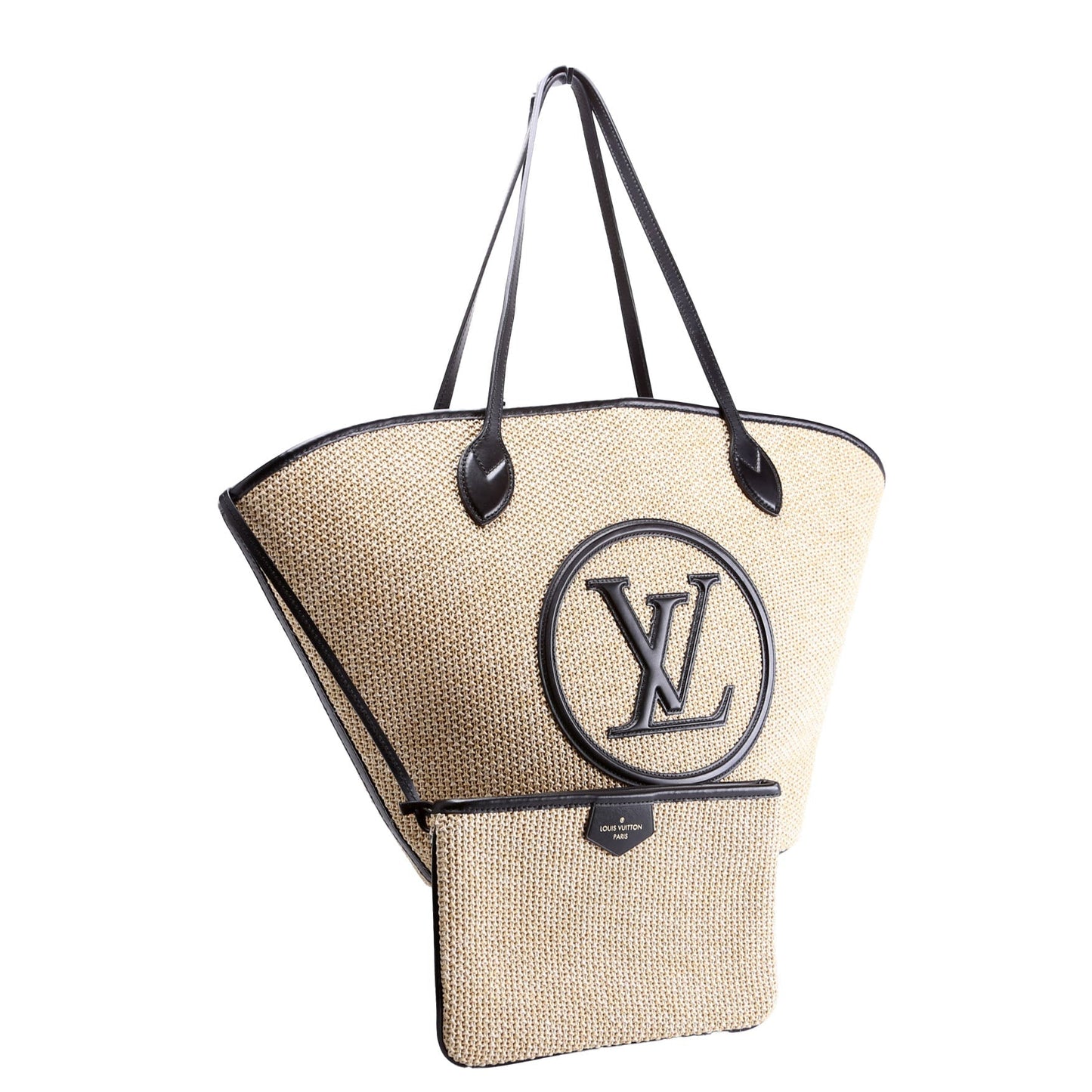 Louis Vuitton Saint Jacques Raffia Tan Black Tote Bag