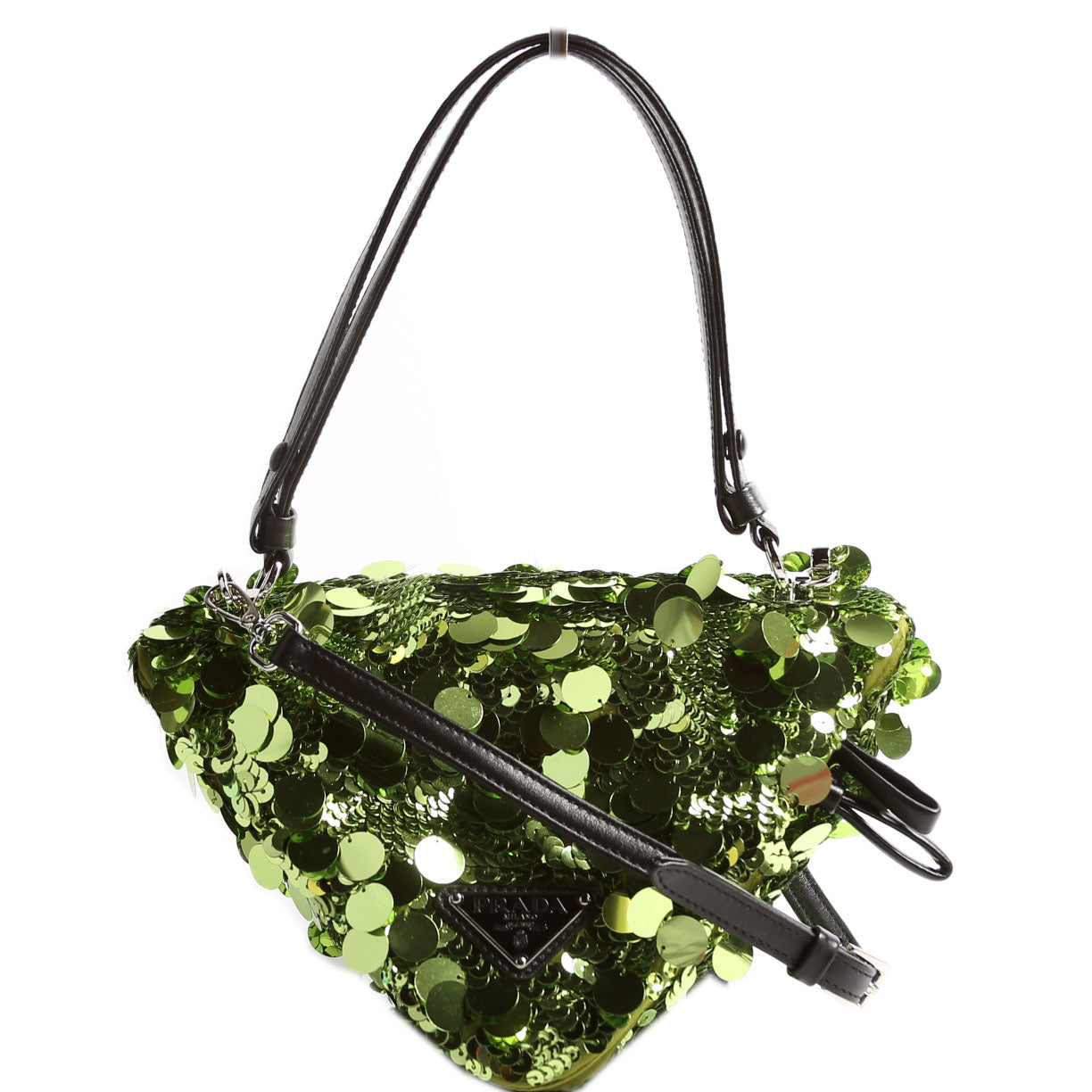 Prada Paillettes Triangle Crossbody Bag Green