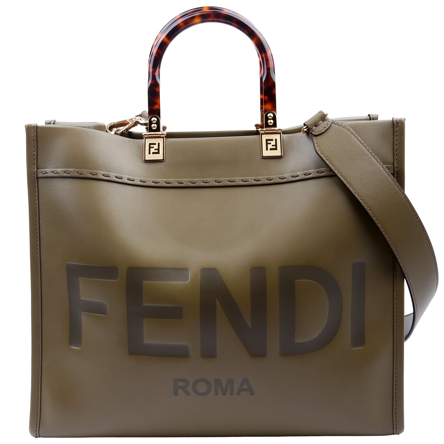 Fendi 8Bh386 Sunshine Shopper Bag Leather Green Medium Travel Bag