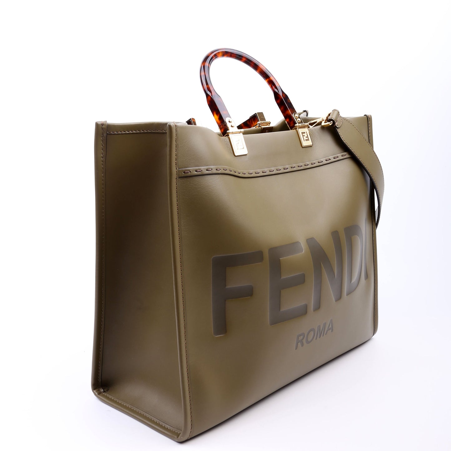 Fendi 8Bh386 Sunshine Shopper Bag Leather Green Medium Travel Bag