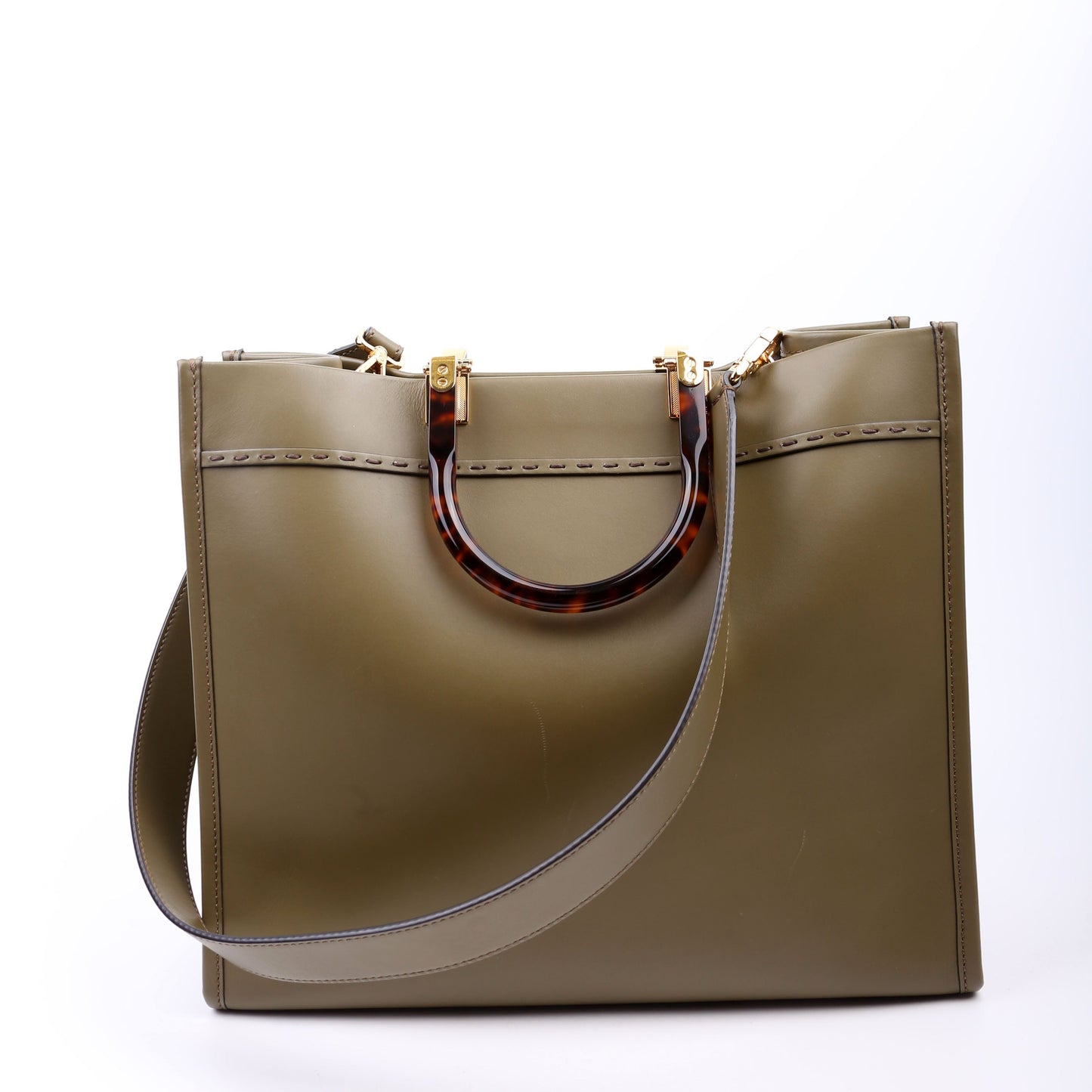 Fendi 8Bh386 Sunshine Shopper Bag Leather Green Medium Travel Bag