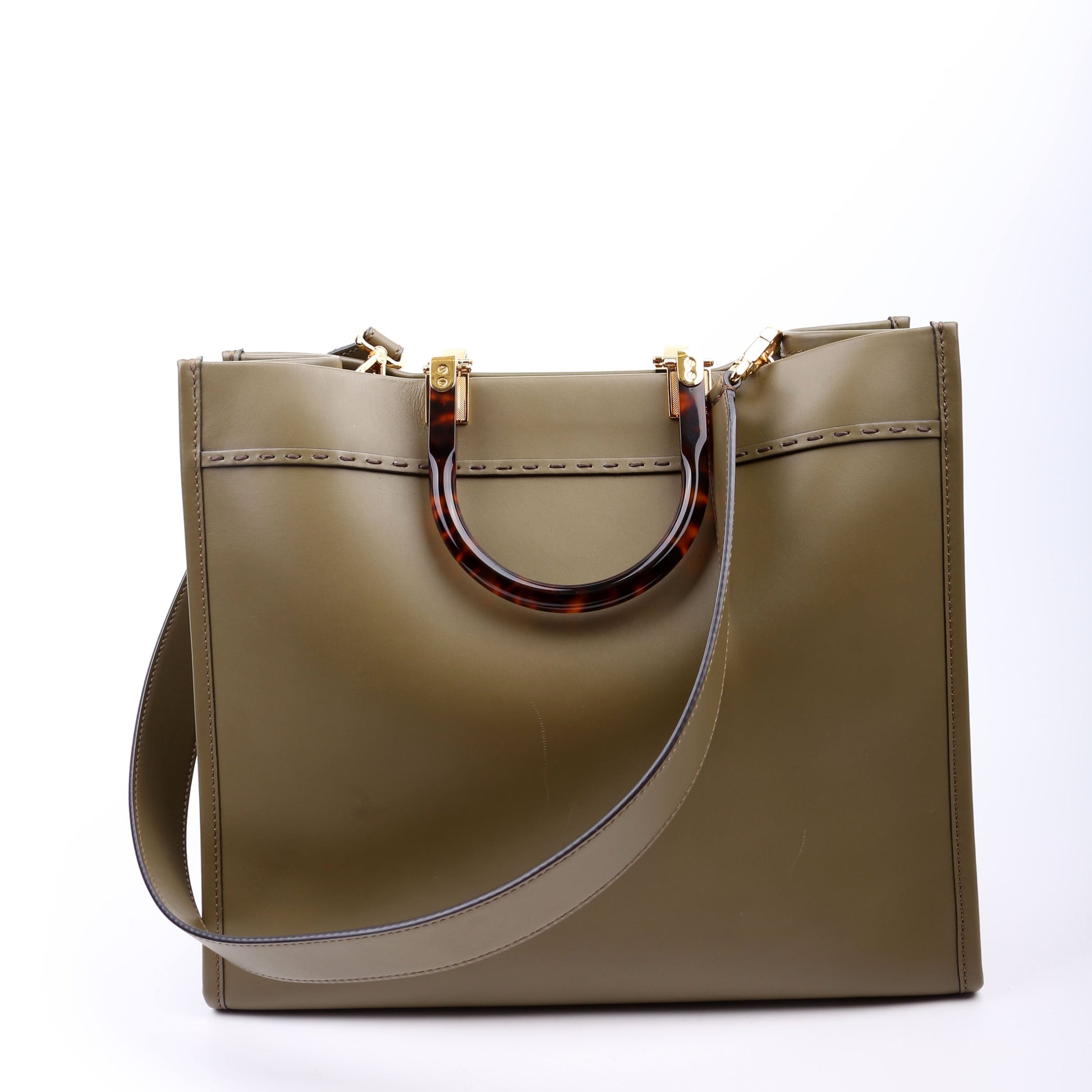 Fendi 8Bh386 Sunshine Shopper Bag Leather Green Medium Travel Bag