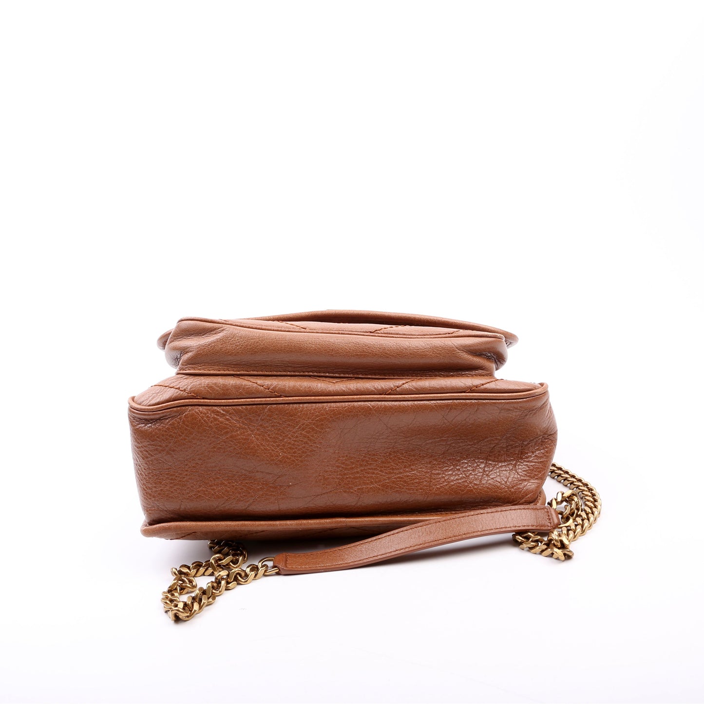 YSL Saint Laurent Niki Crinkle Bag Leather Brown Medium Travel Bag