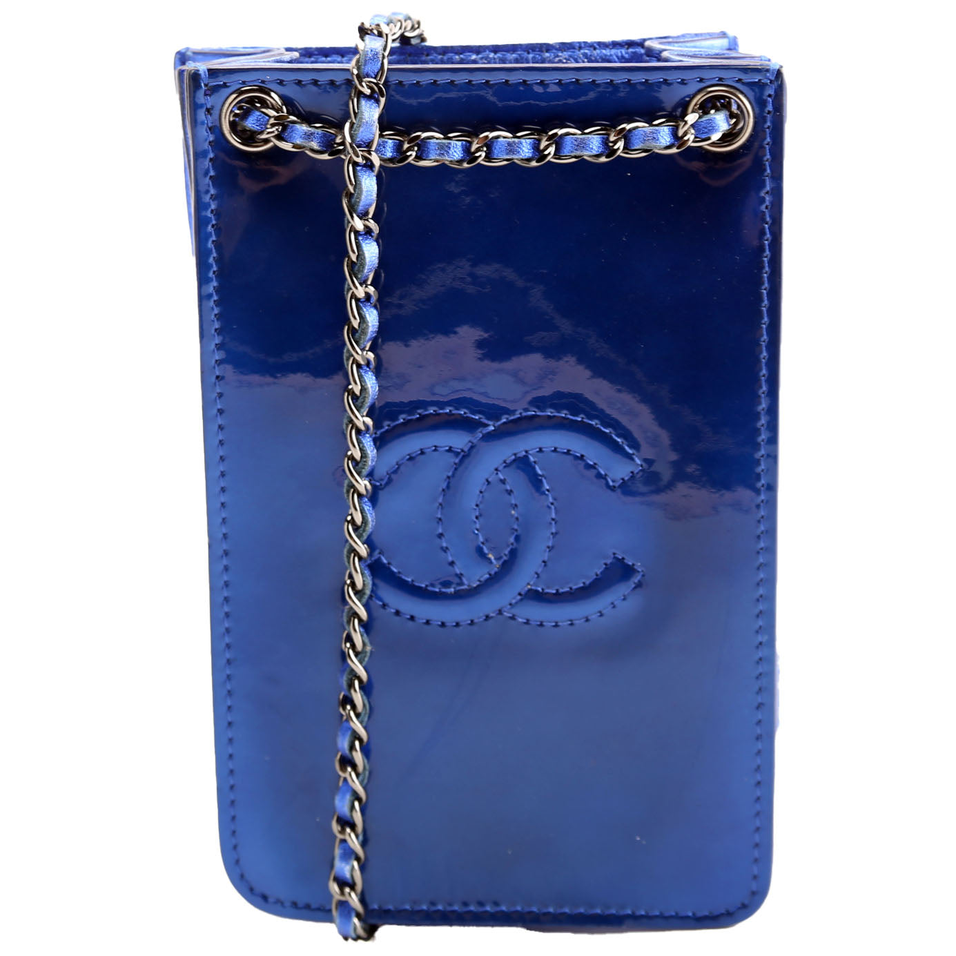 Chanel CC Phone Holder Patent 19M Blue Handbag