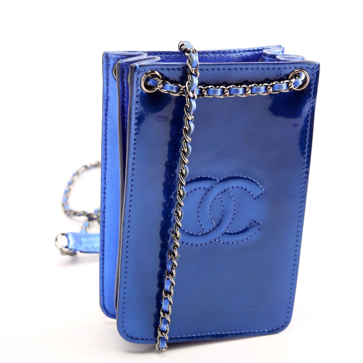Chanel CC Phone Holder Patent 19M Blue Handbag