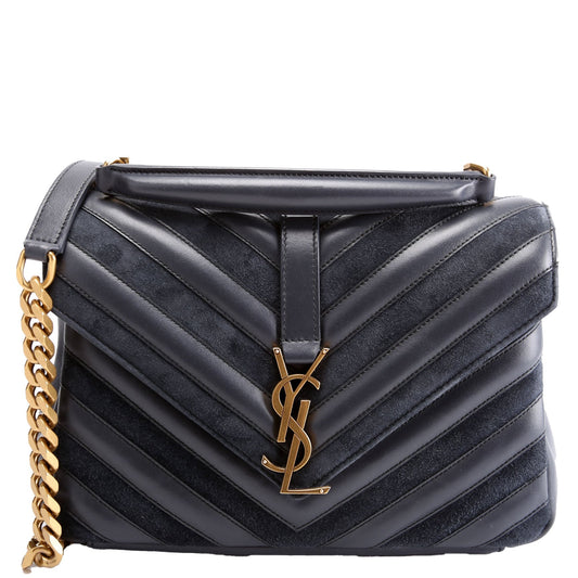 YSL Saint Laurent College Medium Navy Bag Leather Suede Travel Bag