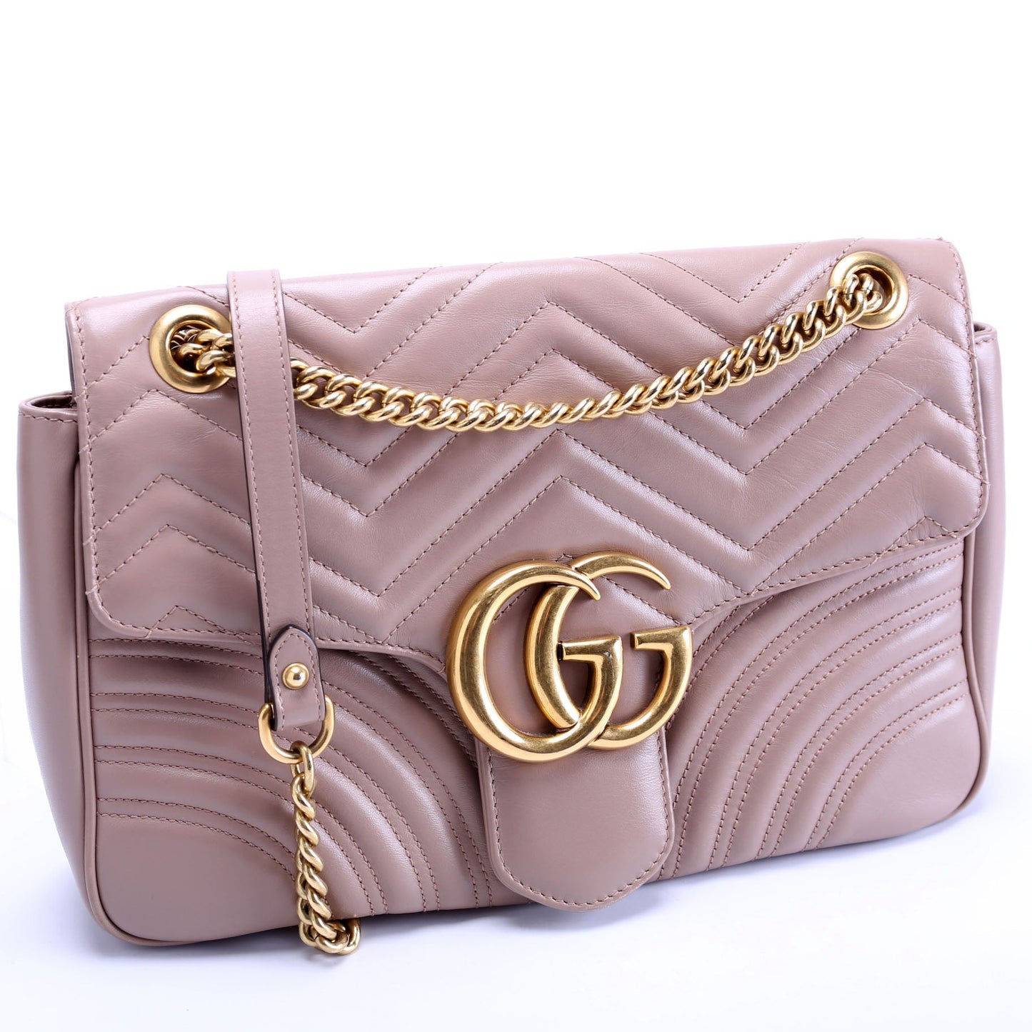 Gucci Marmont Nude Leather Medium Shoulder Bag