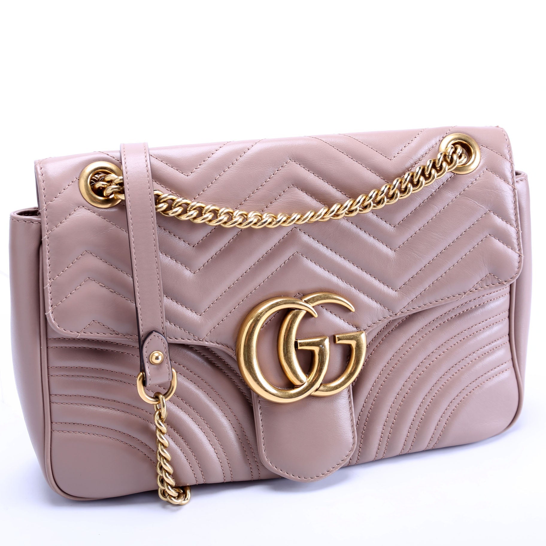 Gucci Marmont Nude Leather Medium Shoulder Bag