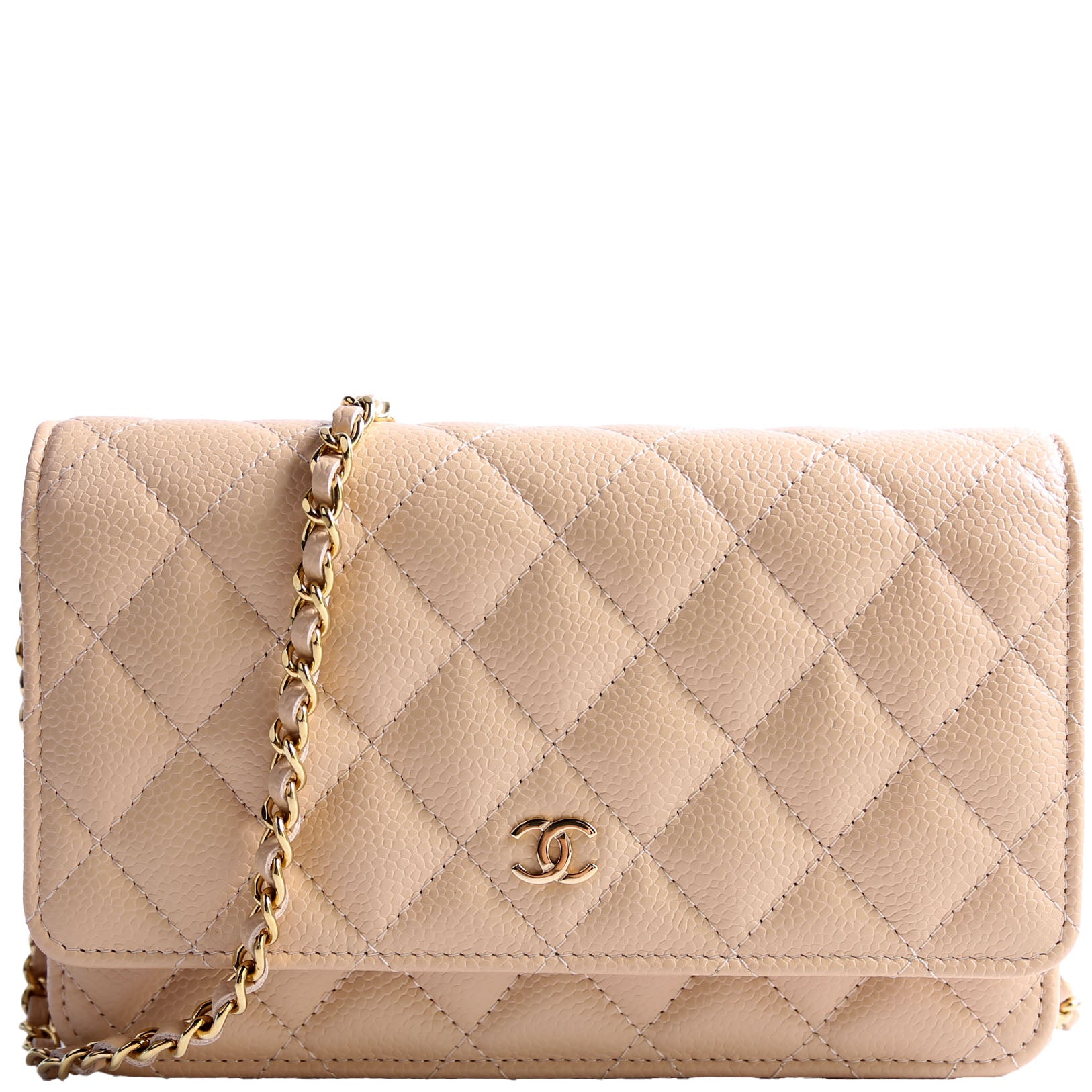 Chanel On Classic Quilted Caviar RFID Biege Wallet Case