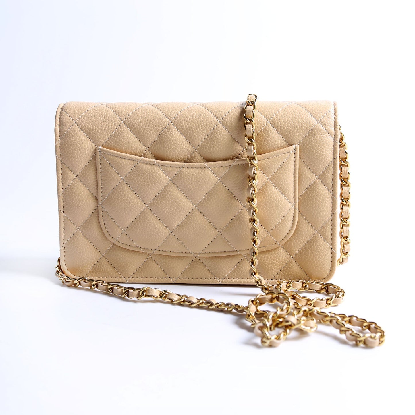 Chanel On Classic Quilted Caviar RFID Biege Wallet Case