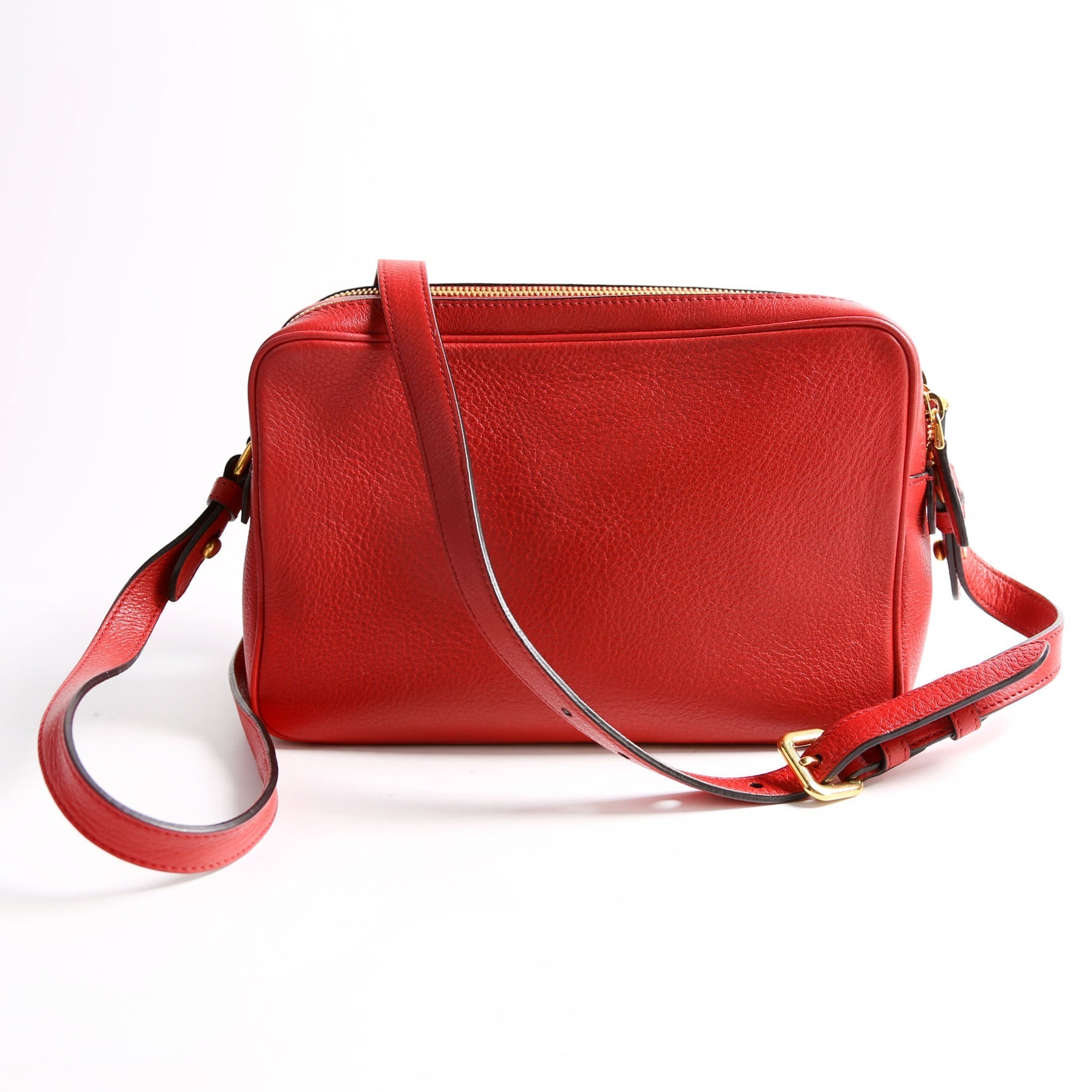 Prada Vitello Daino Double Zip Camera Bag Red Gold Travel Bag