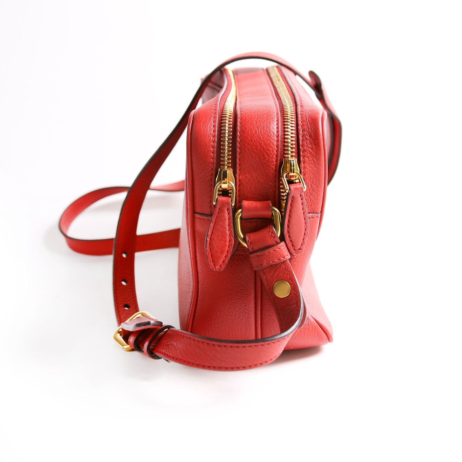 Prada Vitello Daino Double Zip Camera Bag Red Gold Travel Bag