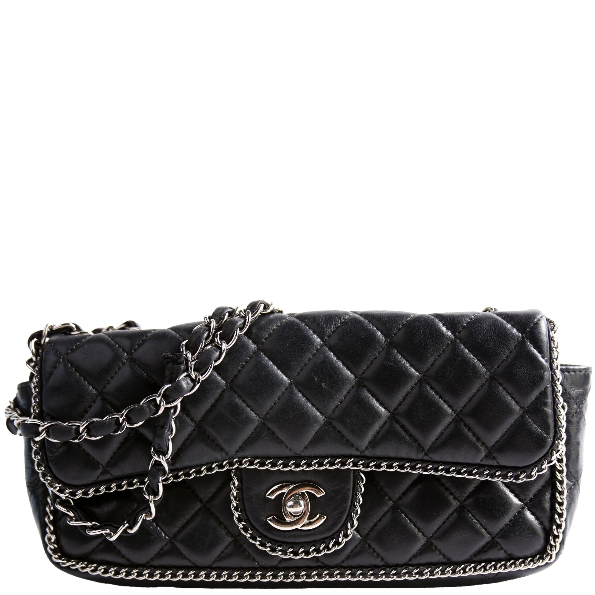 Chanel Around East West Flap Lambskin 11M Black Handbag