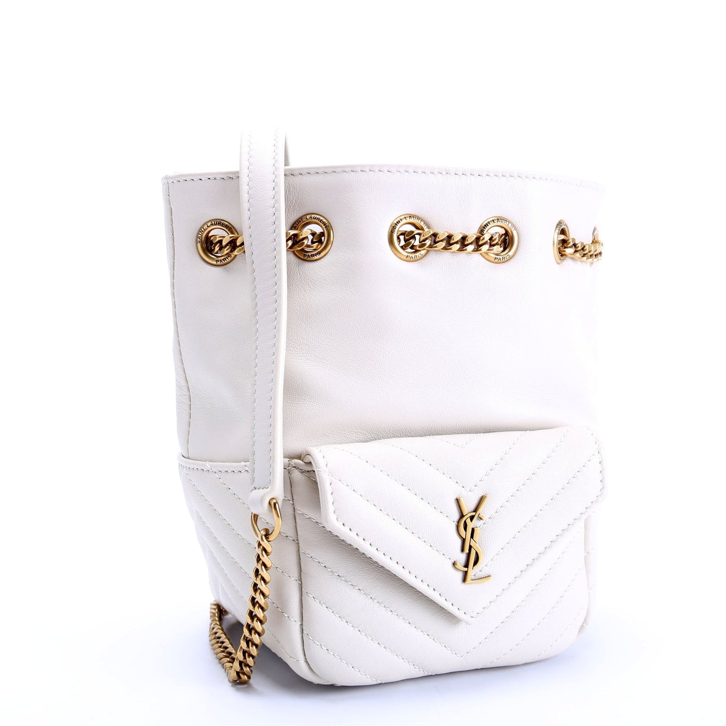 YSL Saint Laurent Saint Laurent Joe Bucket Bag White Gold