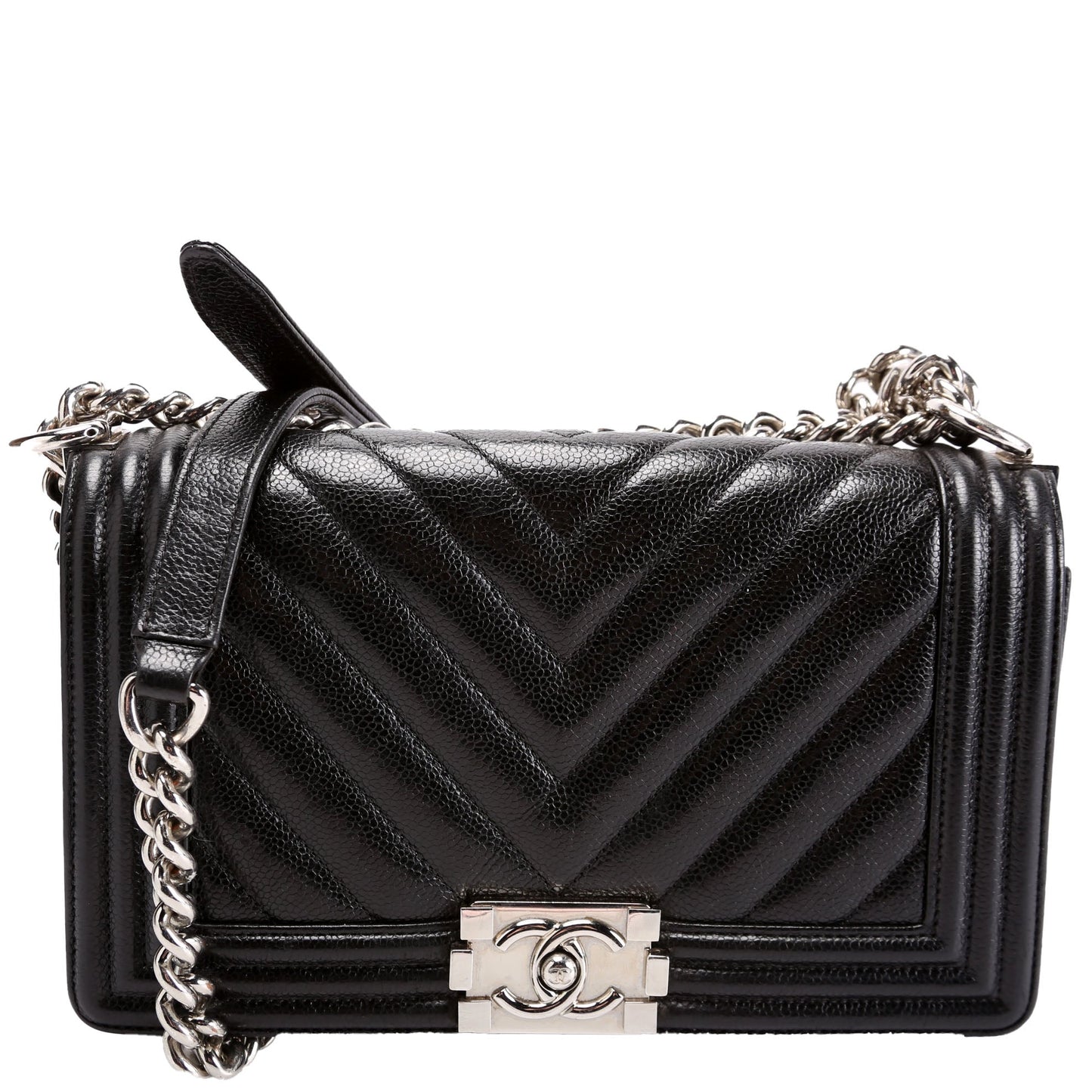 Chanel Boy Flap Chevron Caviar 29M Black Handbag