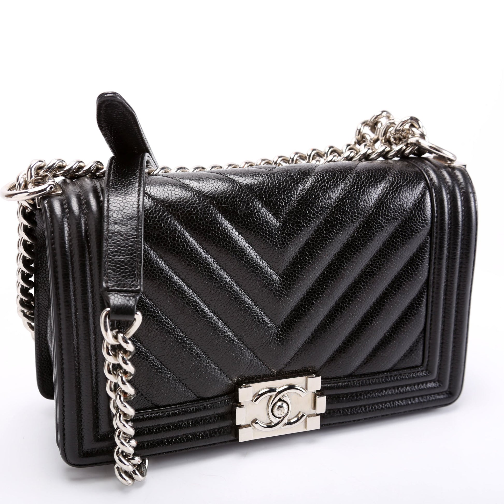 Chanel Boy Flap Chevron Caviar 29M Black Handbag