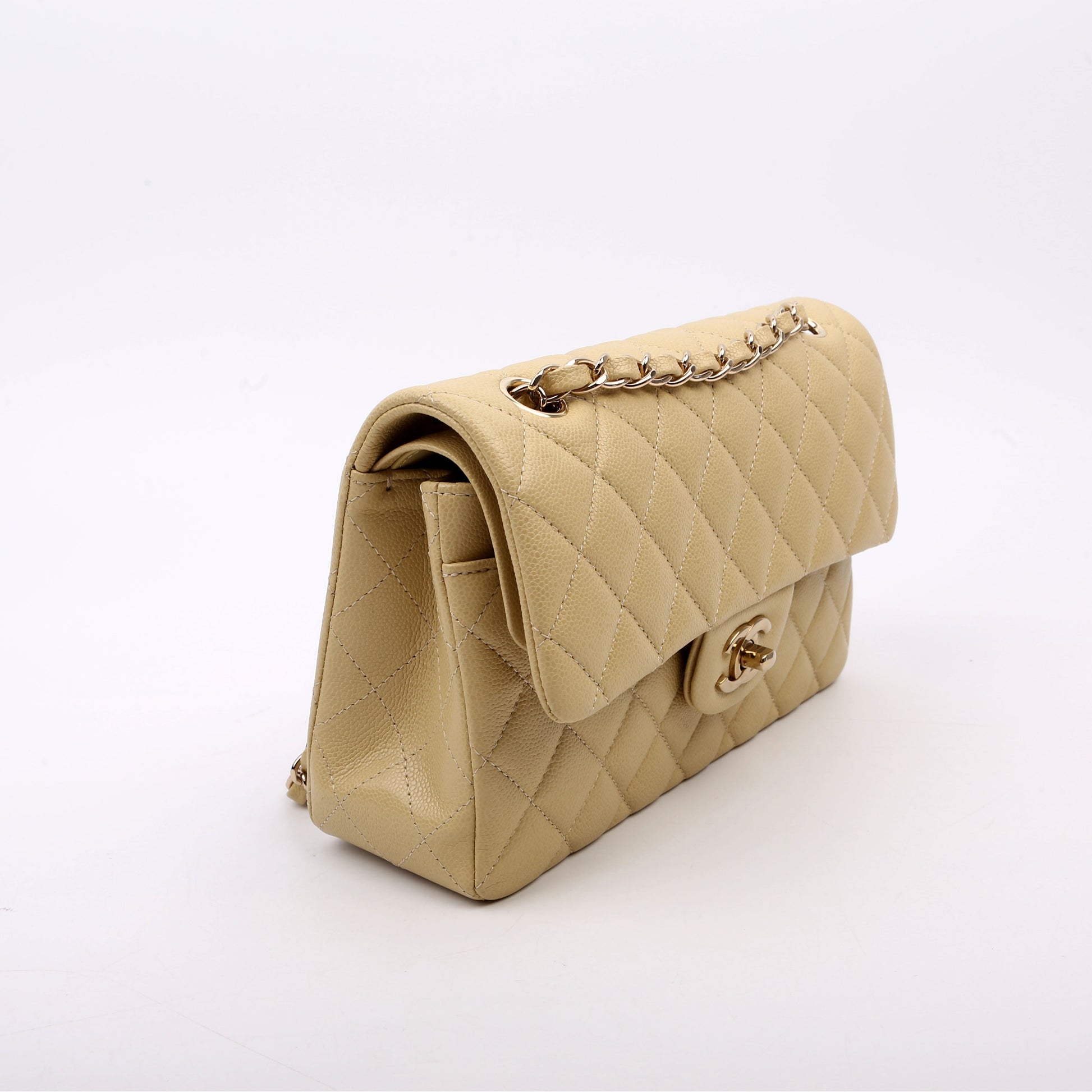 Chanel Classic Flap Caviar Neutral Small Handbag
