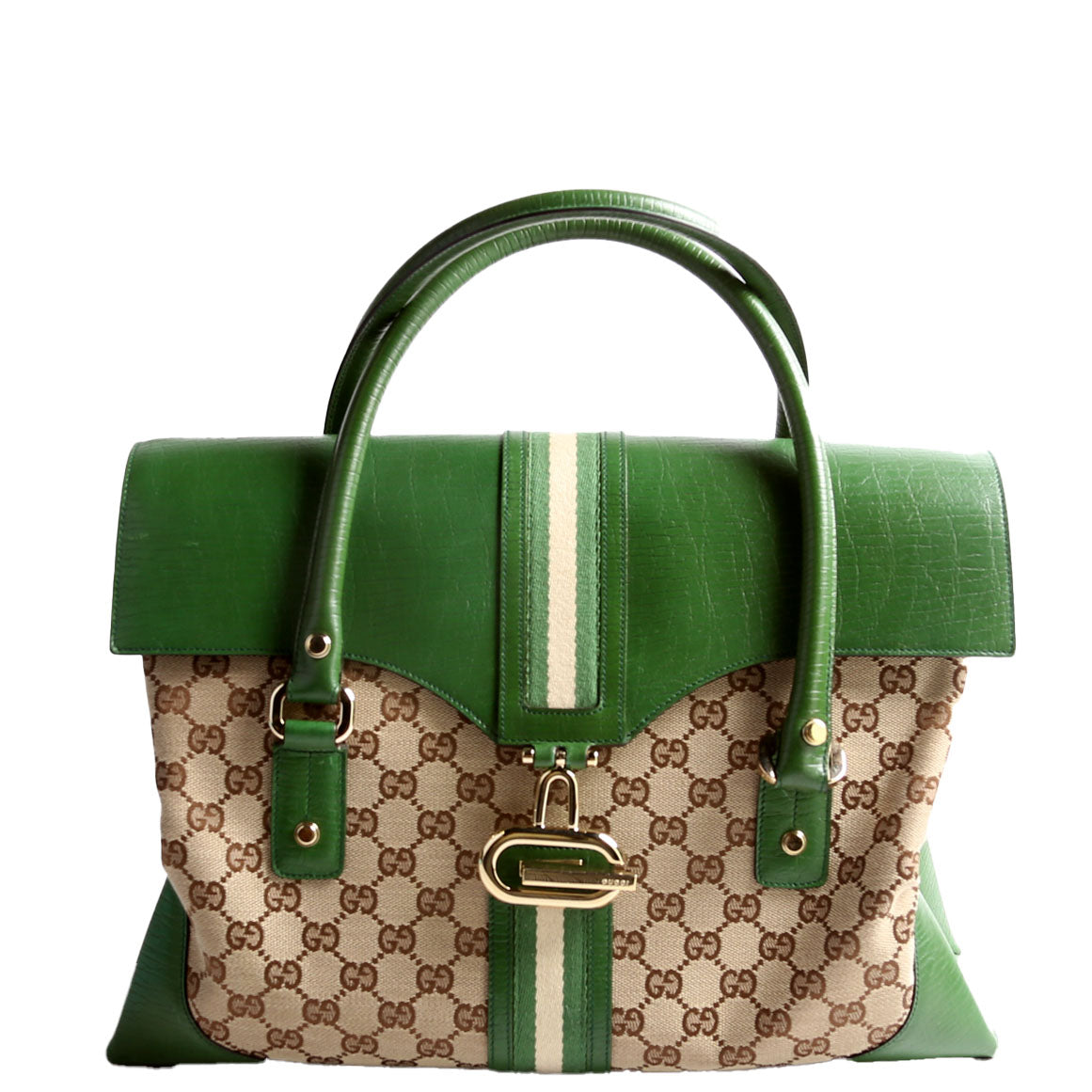 Gucci GG Supreme Brown Green Top Handle Handbag