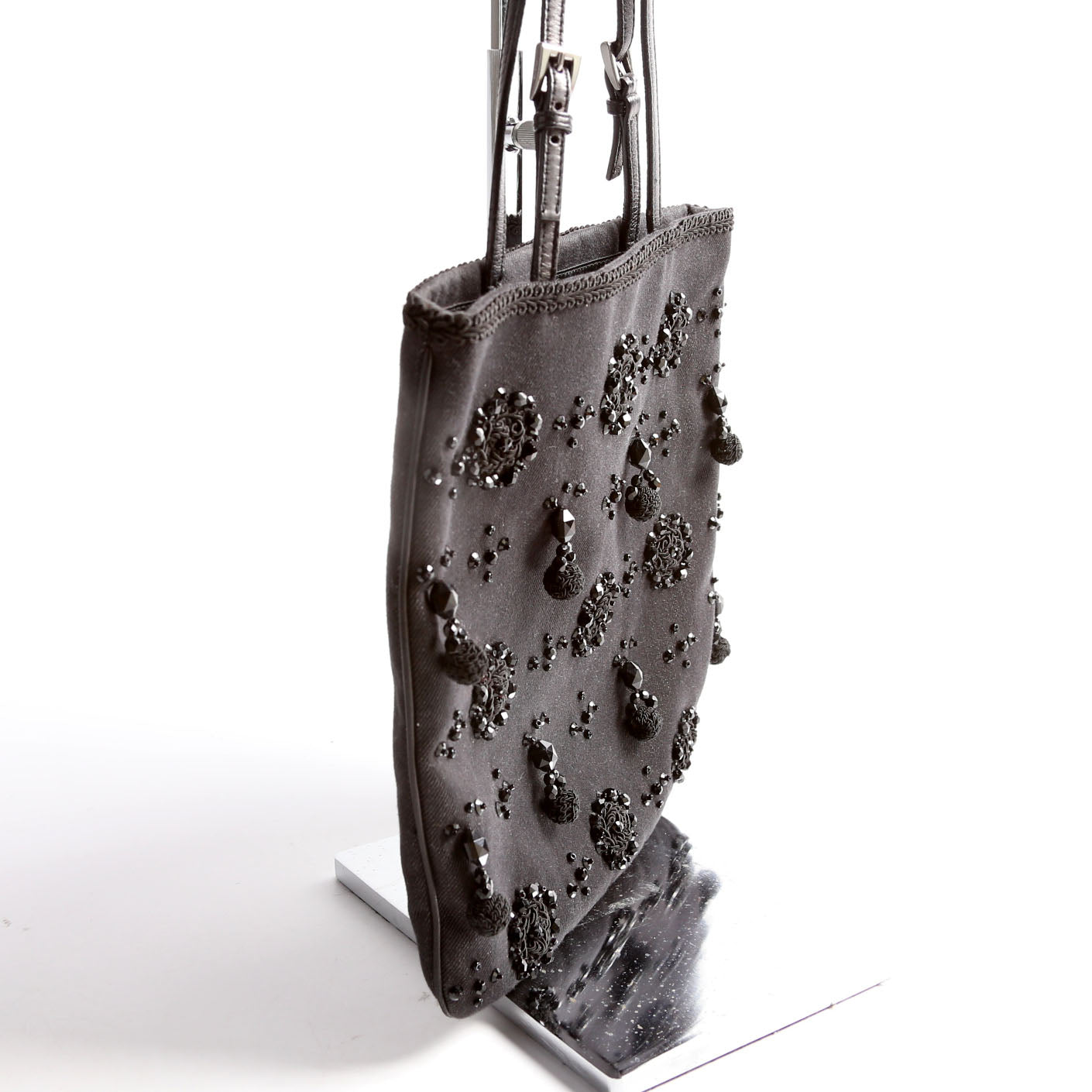 Prada Beaded Top Handle Bag Black Mini Travel Bag