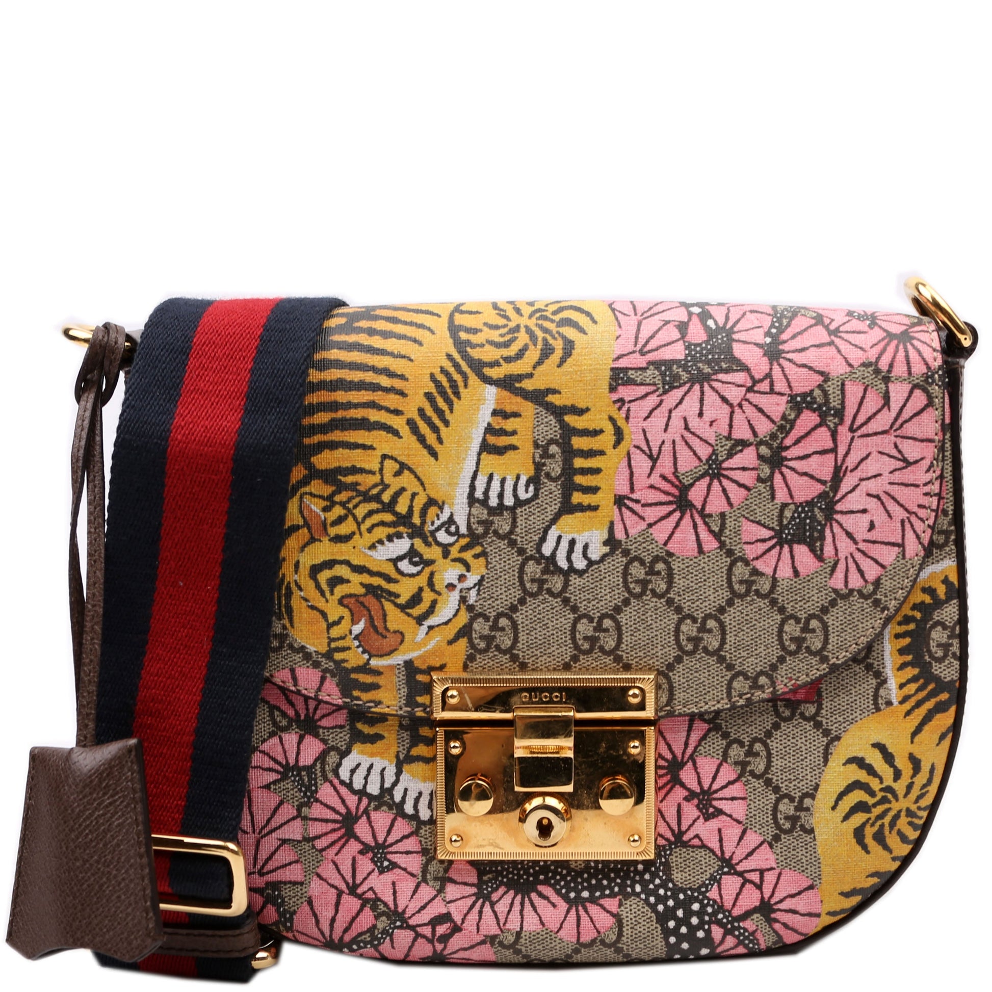 Gucci GG Supreme Bengal Padlock Messenger Brown Medium Travel Bag