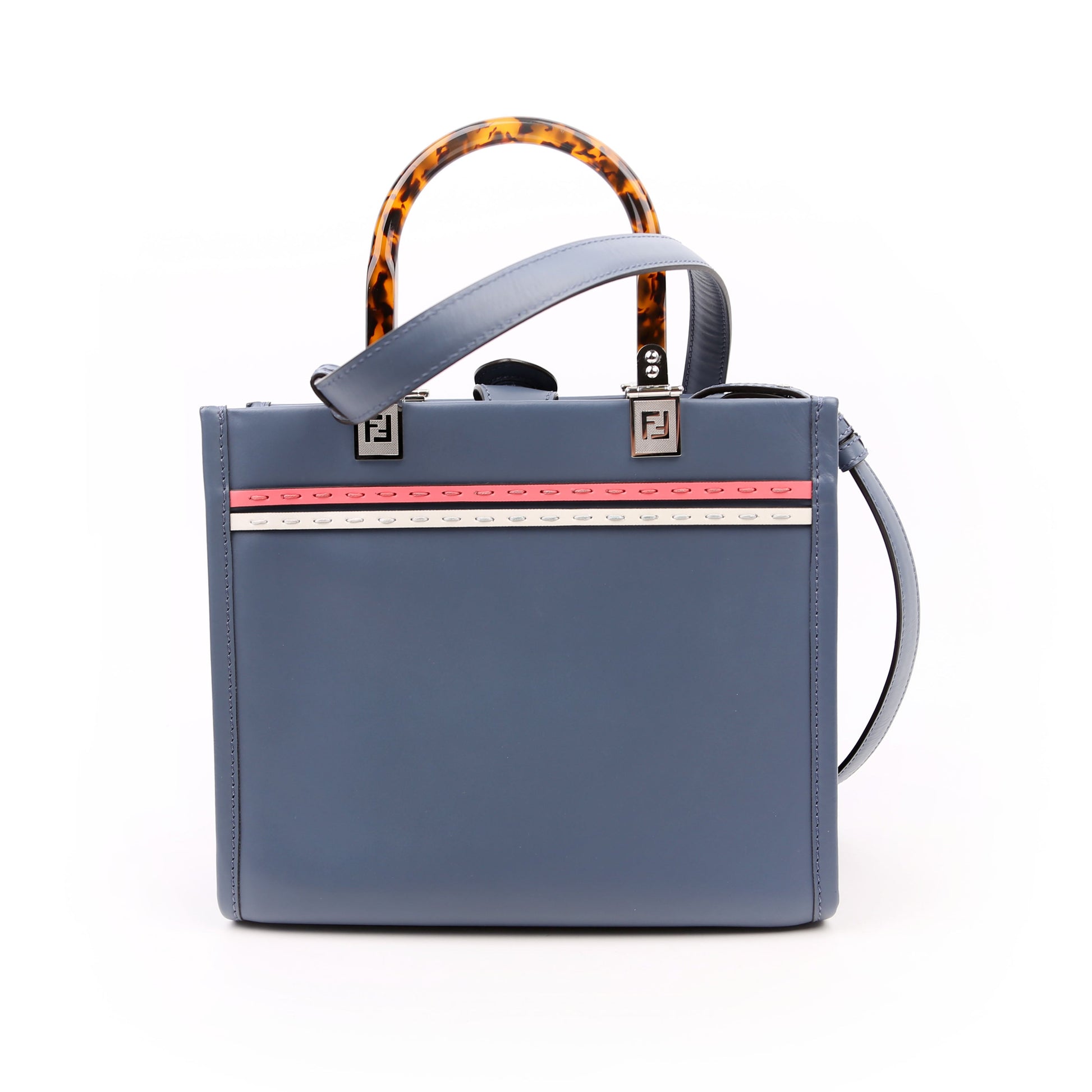 Fendi Sunshine Shopper Tote Bag Leather Blue Small