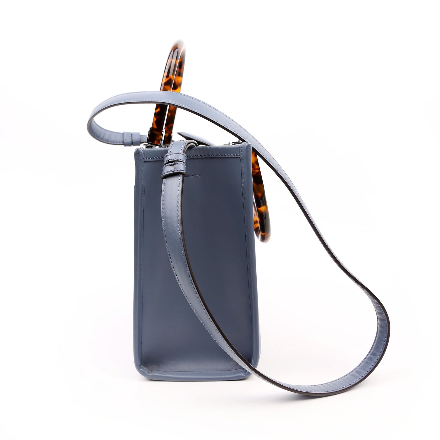 Fendi Sunshine Shopper Tote Bag Leather Blue Small