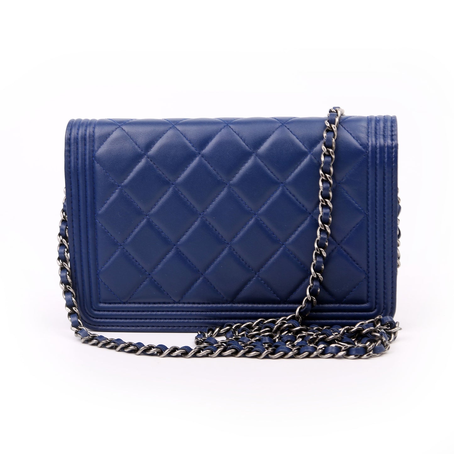 Chanel WOC Boy Lambskin Blue Clutch Bag