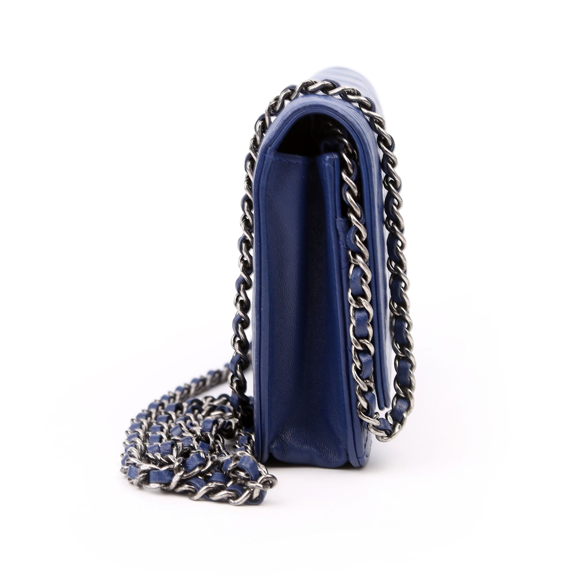 Chanel WOC Boy Lambskin Blue Clutch Bag