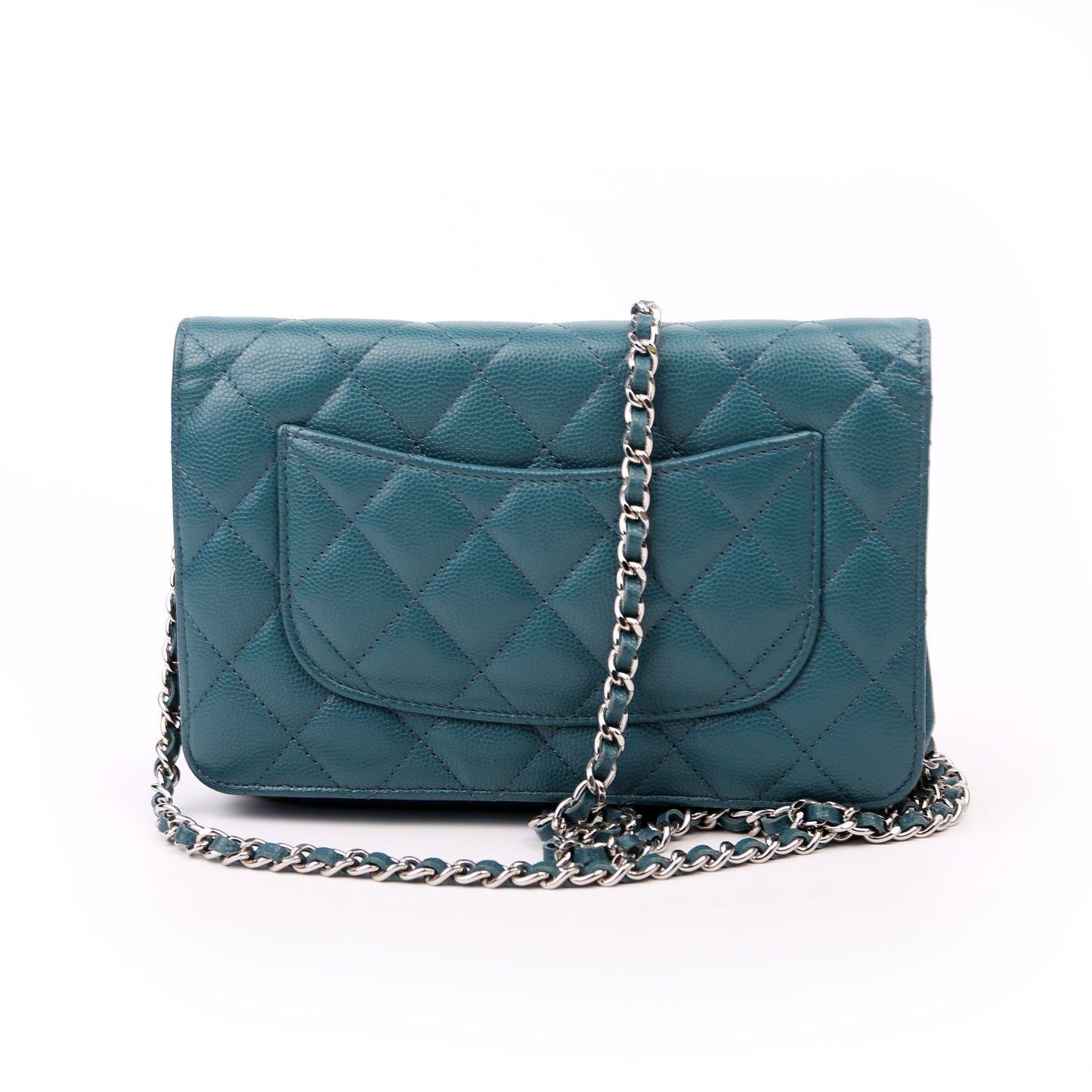 Chanel WOC Classic Quilted Caviar Teal Clutch Bag