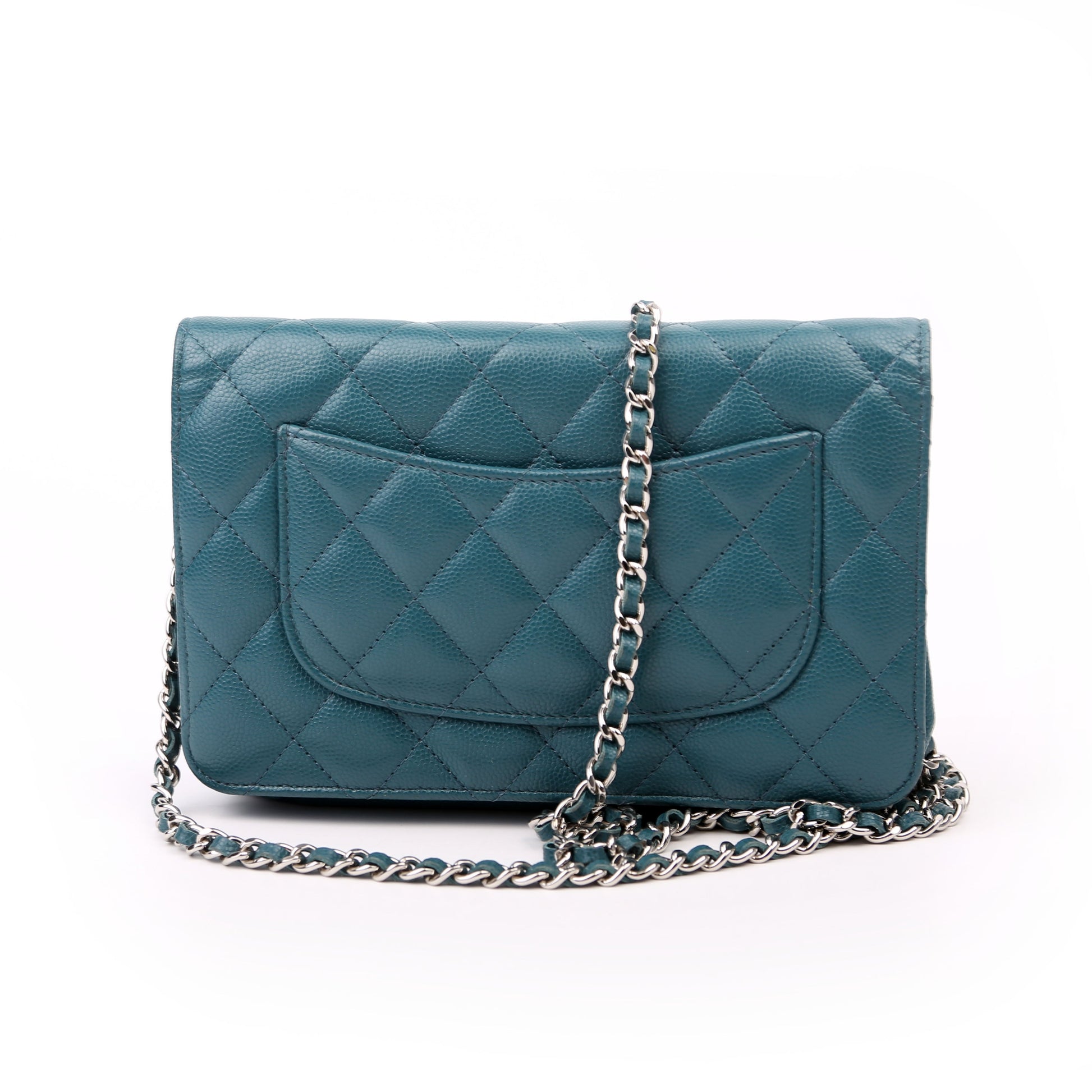 Chanel WOC Classic Quilted Caviar Teal Clutch Bag