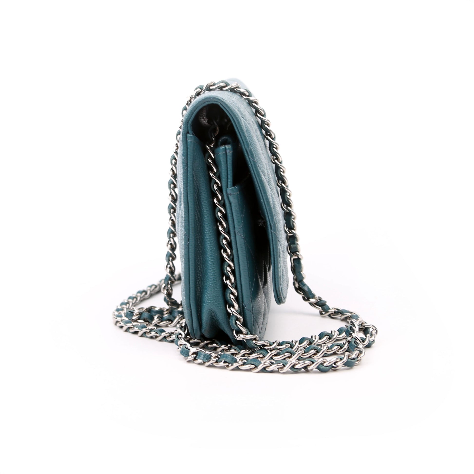 Chanel WOC Classic Quilted Caviar Teal Clutch Bag