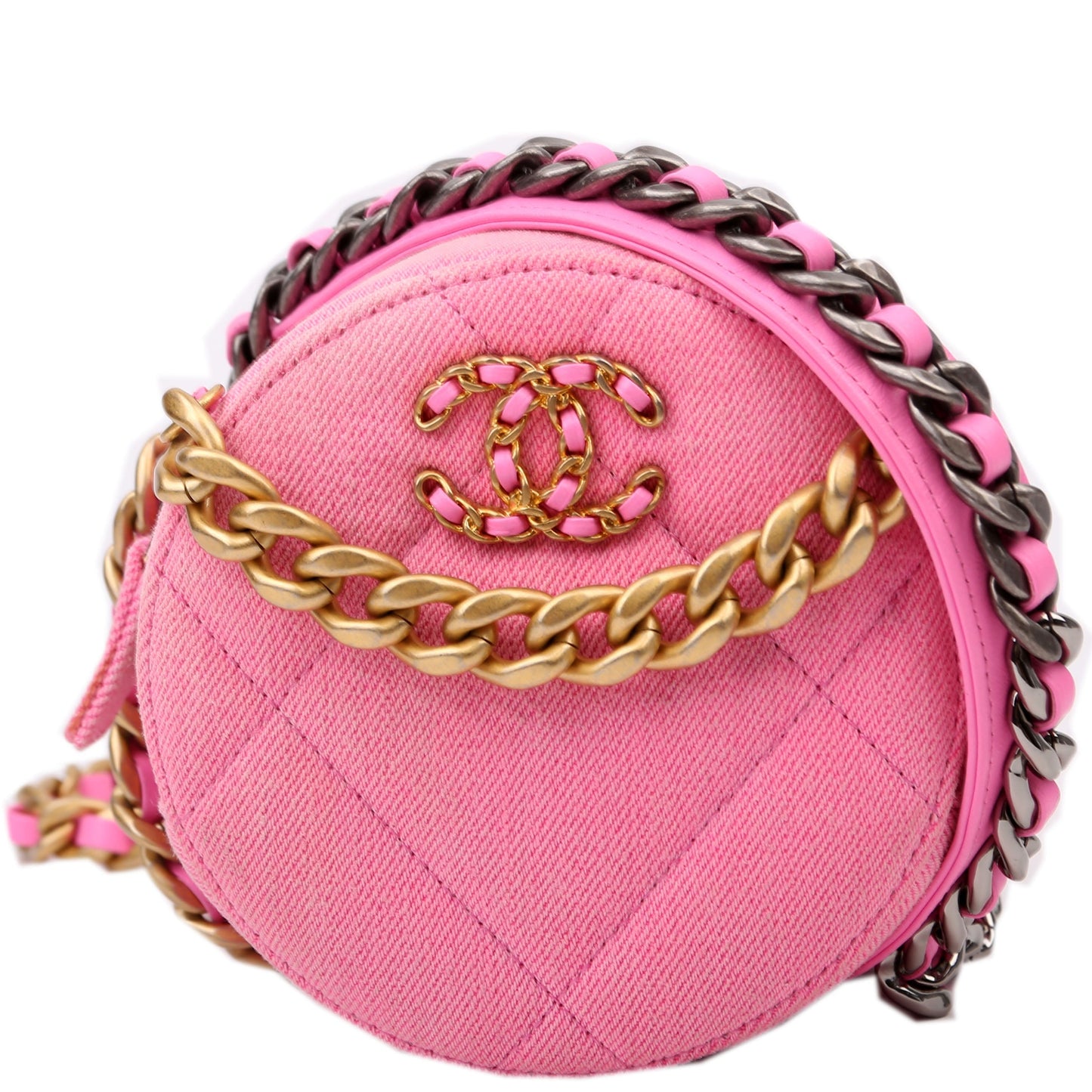 Chanel 19 Round Denim 31M Pink Clutch Bag
