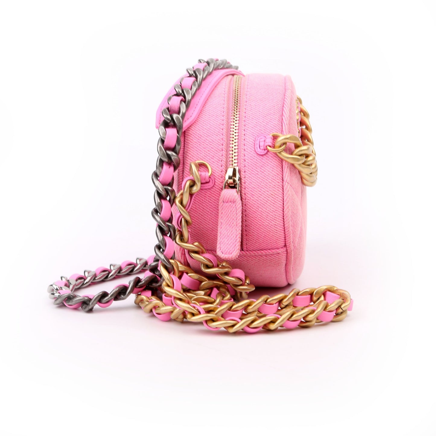 Chanel 19 Round Denim 31M Pink Clutch Bag