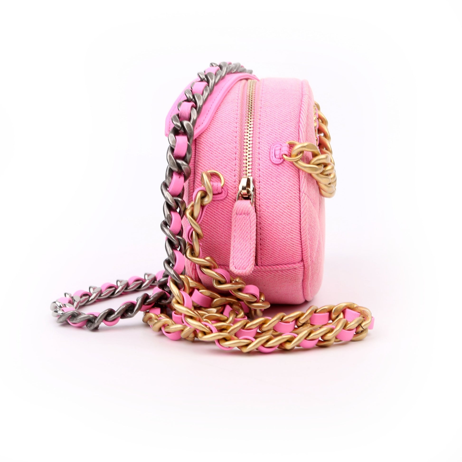Chanel 19 Round Denim 31M Pink Clutch Bag