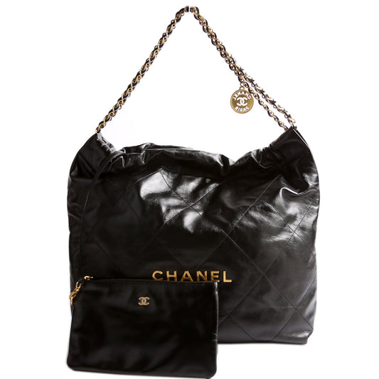 Chanel 22 Quilted Hobo RFID Black Gold Shoulder Bag