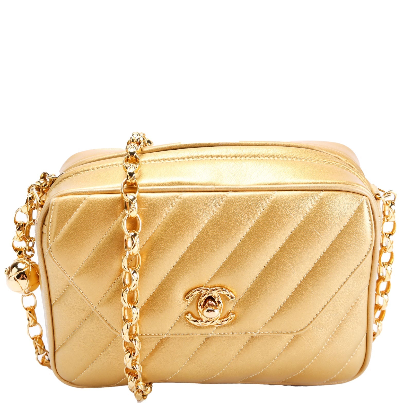 Chanel Camera Diagonal Quilted Gold Small Handbag