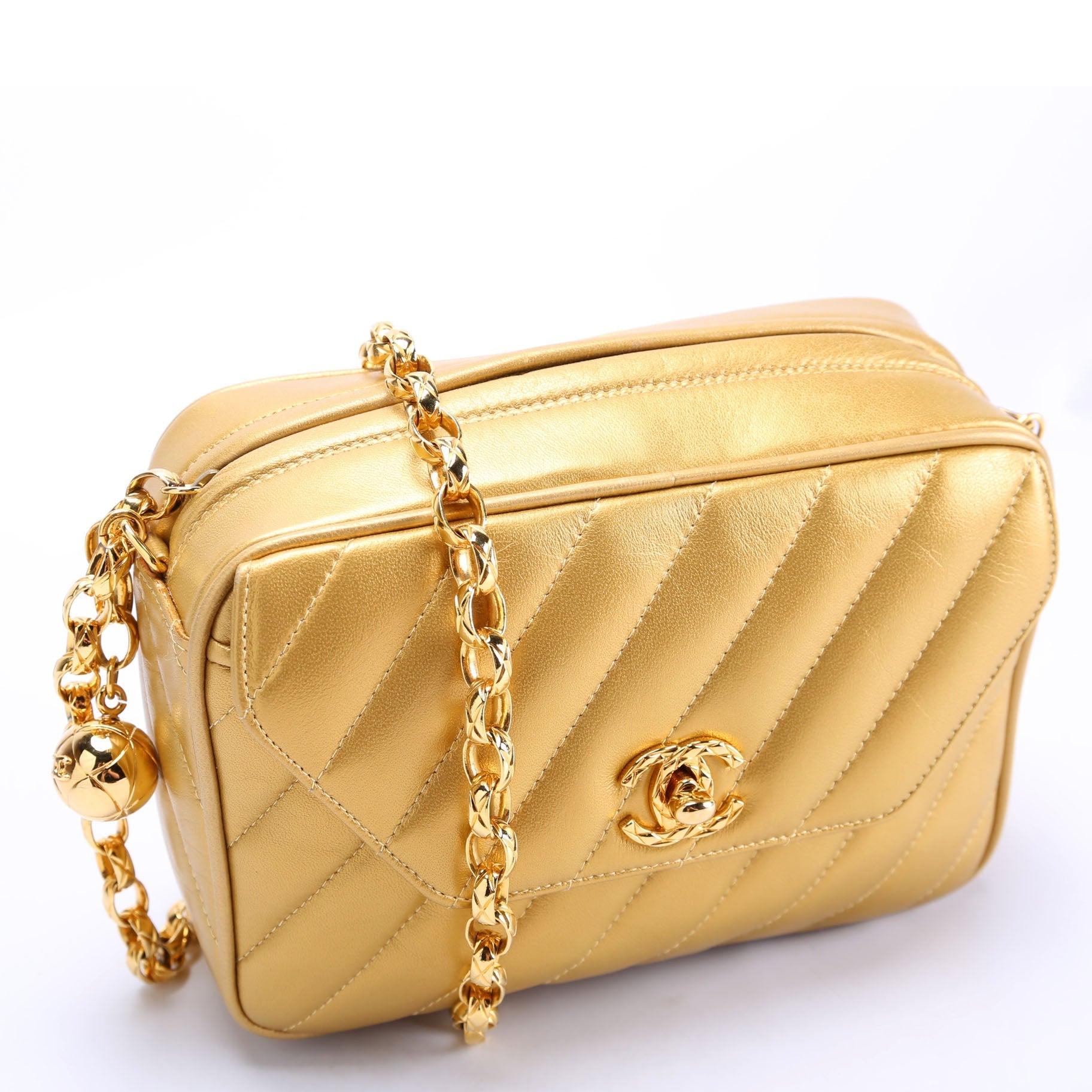 Chanel Camera Diagonal Quilted Gold Small Handbag