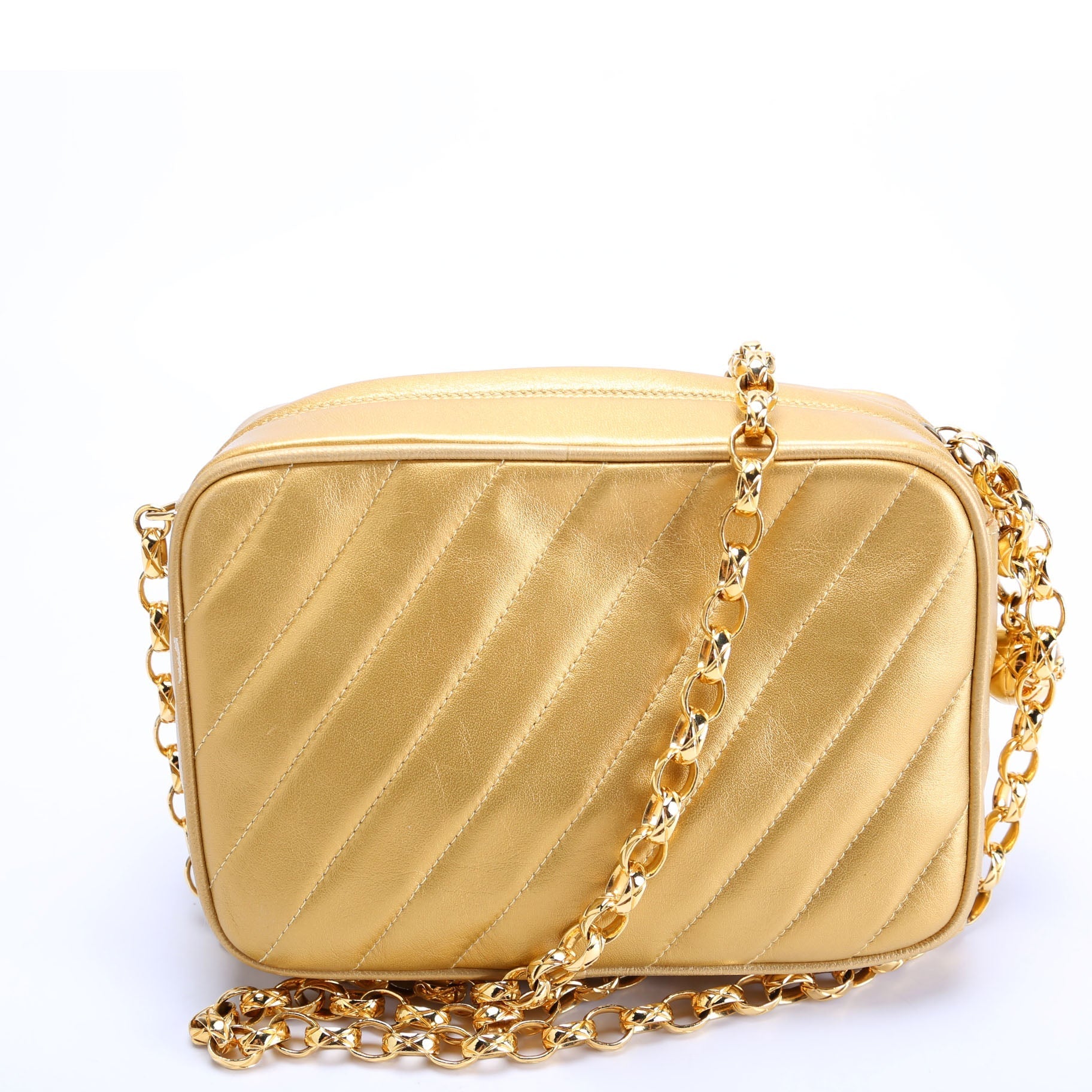 Chanel Camera Diagonal Quilted Gold Small Handbag