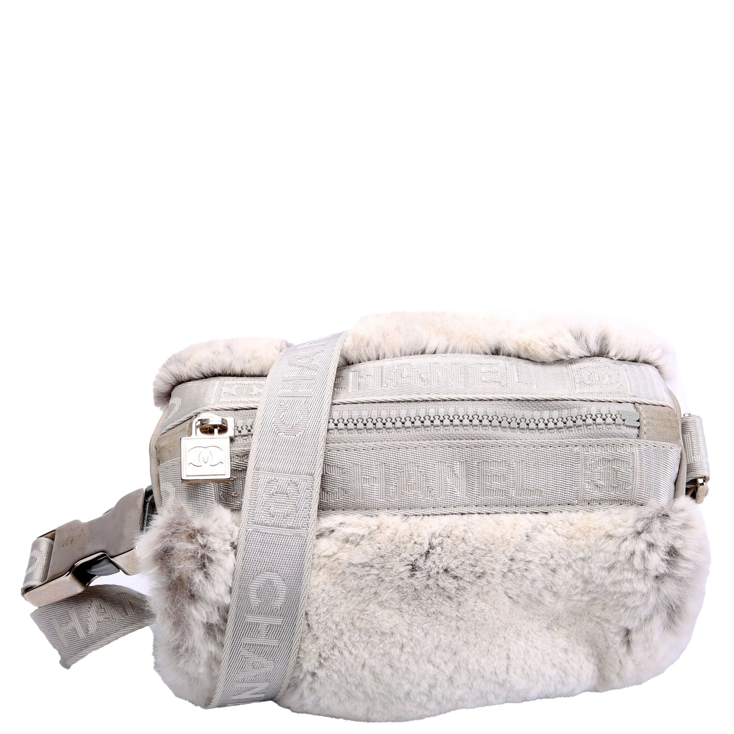 Chanel Sport Ligne Duffle Rabbit Fur 10M Grey Travel Bag