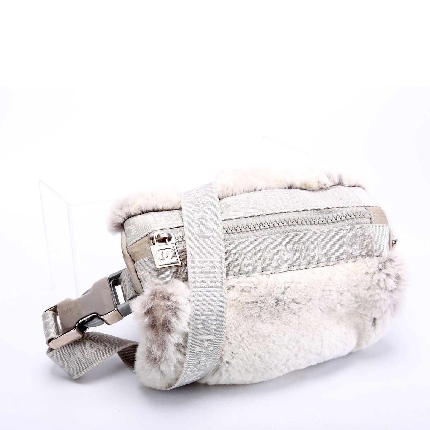 Chanel Sport Ligne Duffle Rabbit Fur 10M Grey Travel Bag
