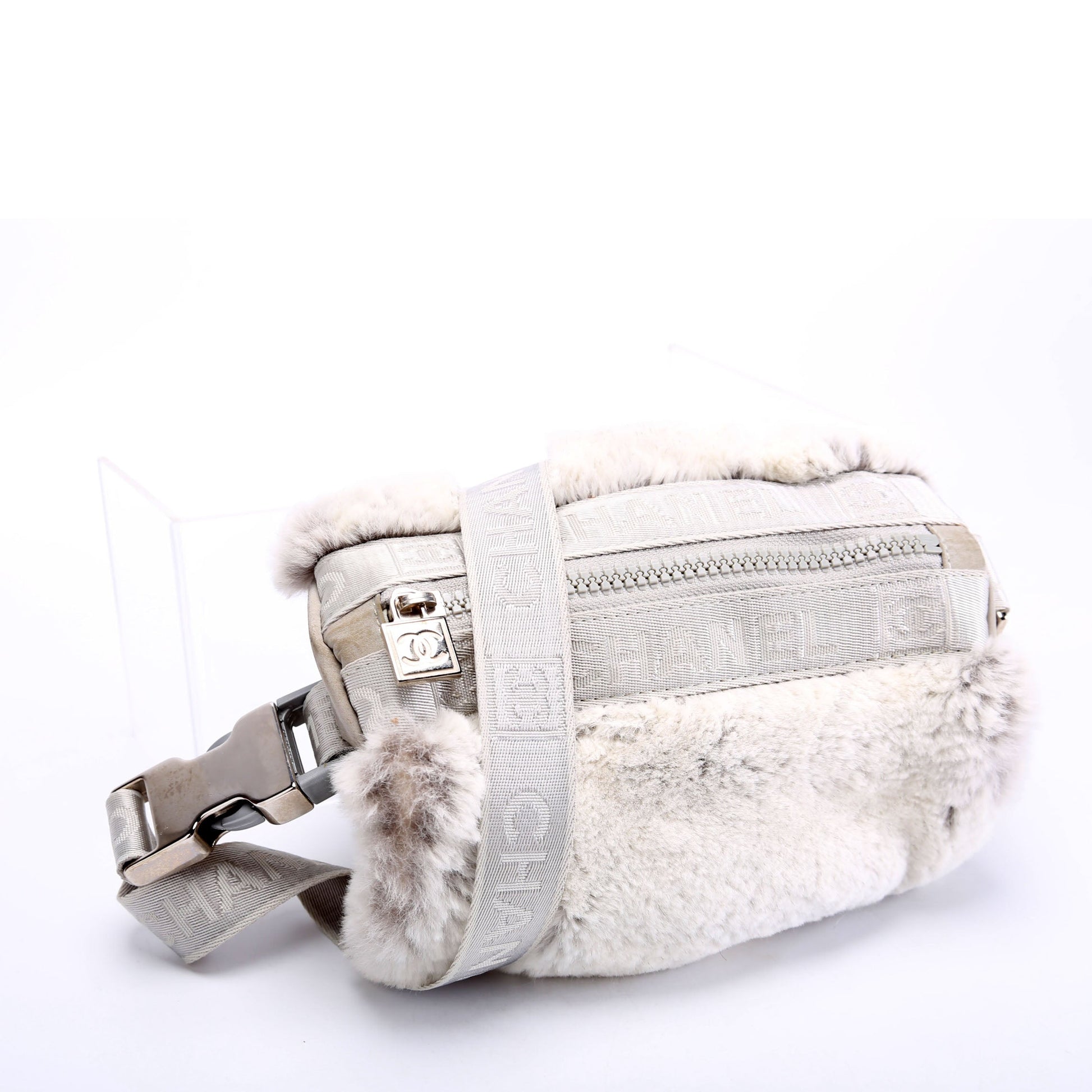 Chanel Sport Ligne Duffle Rabbit Fur 10M Grey Travel Bag