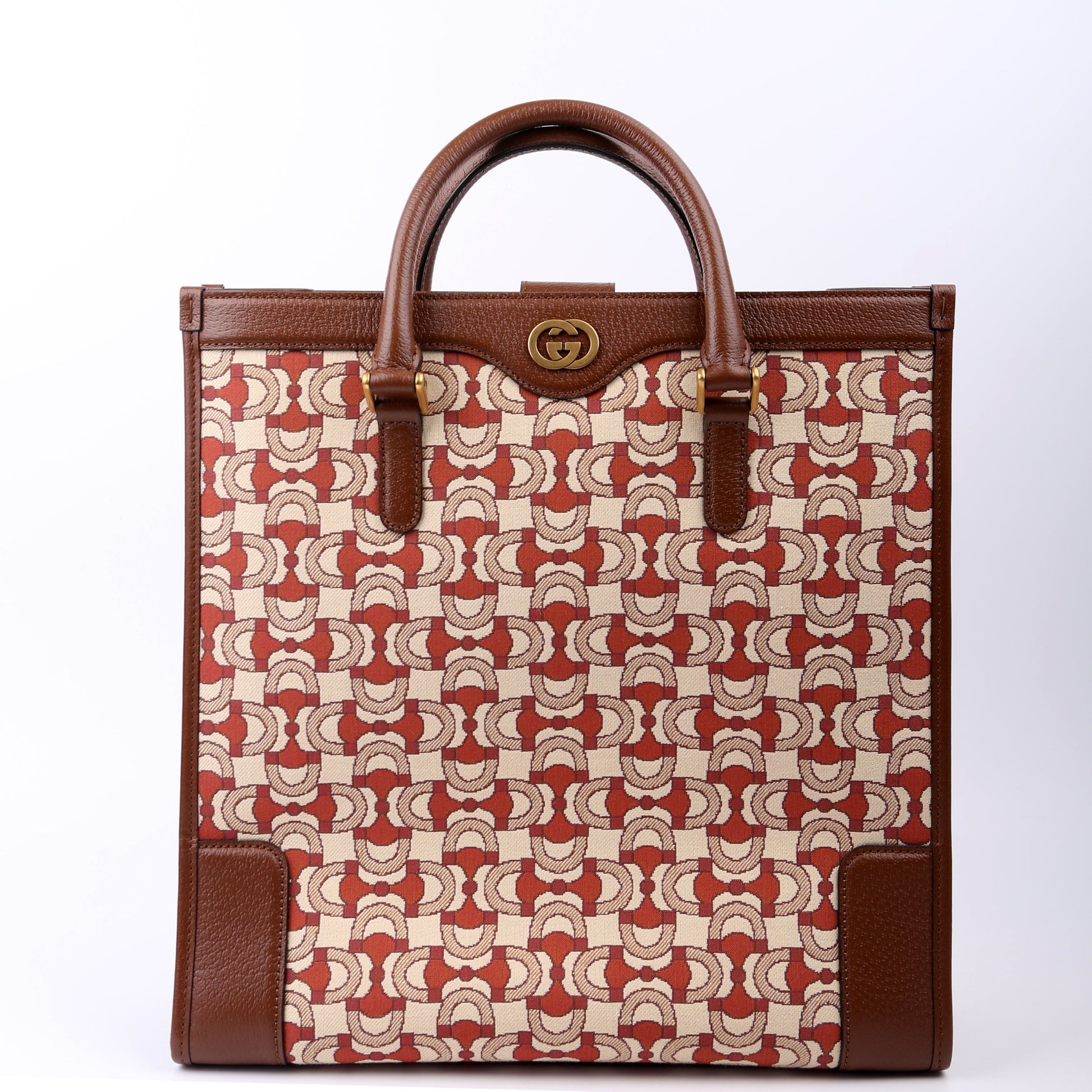 Gucci Interlocking G Jacquard Horsebit Brown Tote Bag