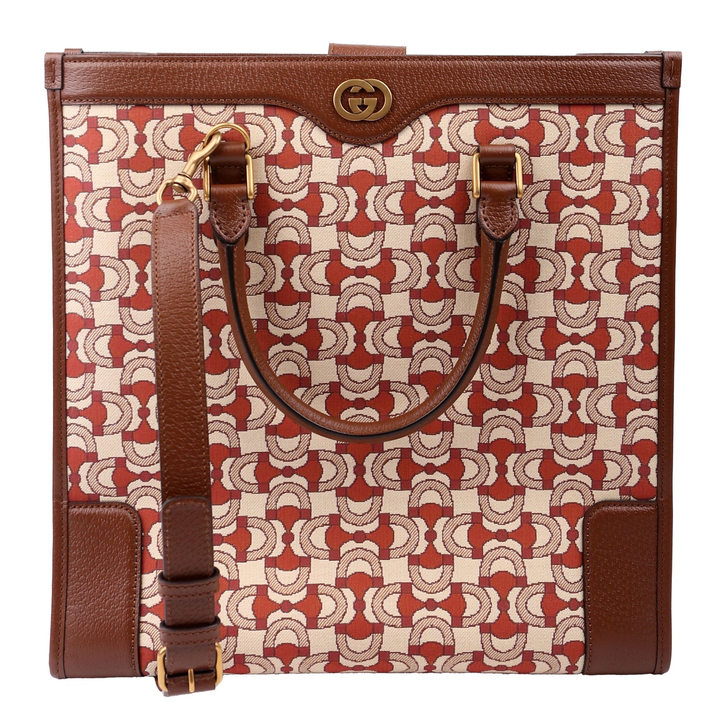 Gucci Interlocking G Jacquard Horsebit Brown Tote Bag