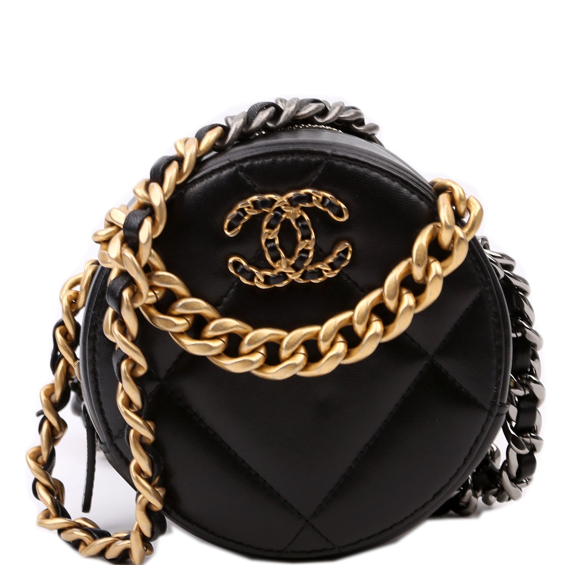 Chanel 19 Round Goatskin Clutch Bag
