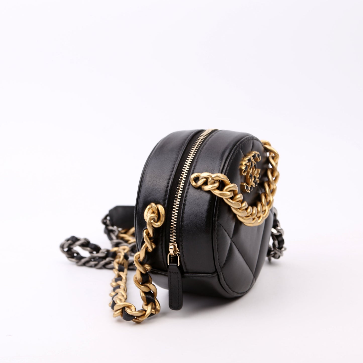 Chanel 19 Round Goatskin Clutch Bag