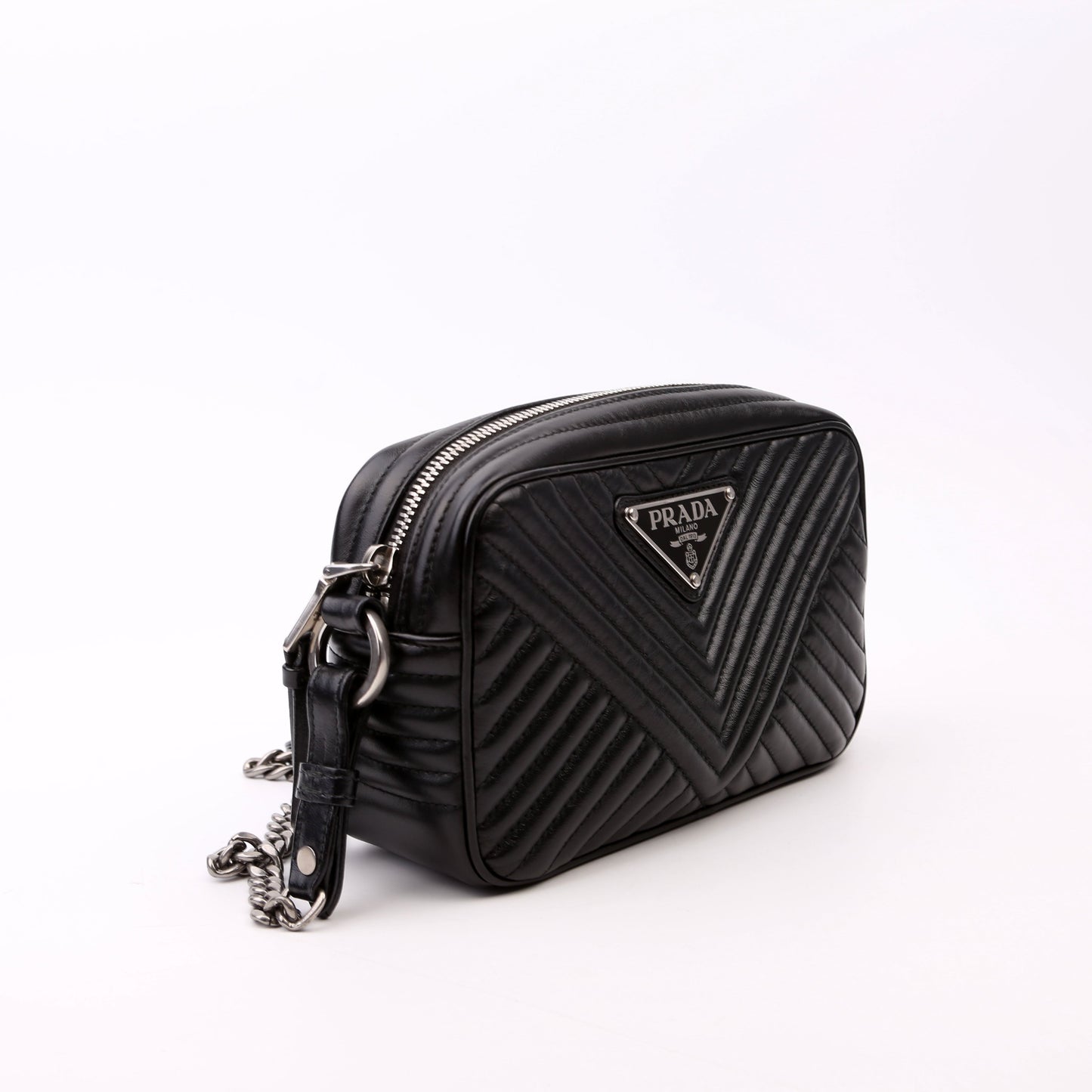 Prada Diagramme Camera Soft Calfskin Impunture Bag Black Travel Bag