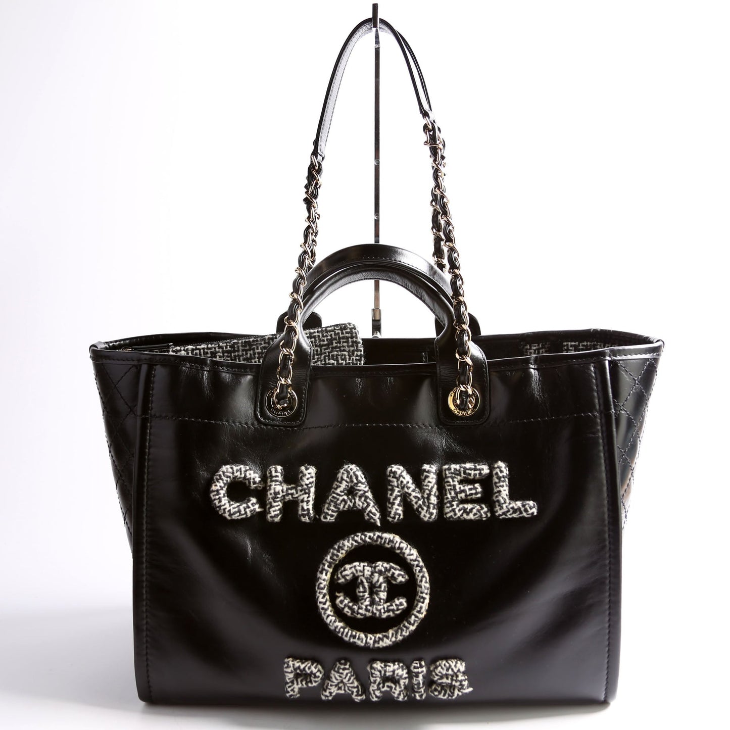Chanel Deauville Shiny Calf Tweed RFID Black Tote Bag